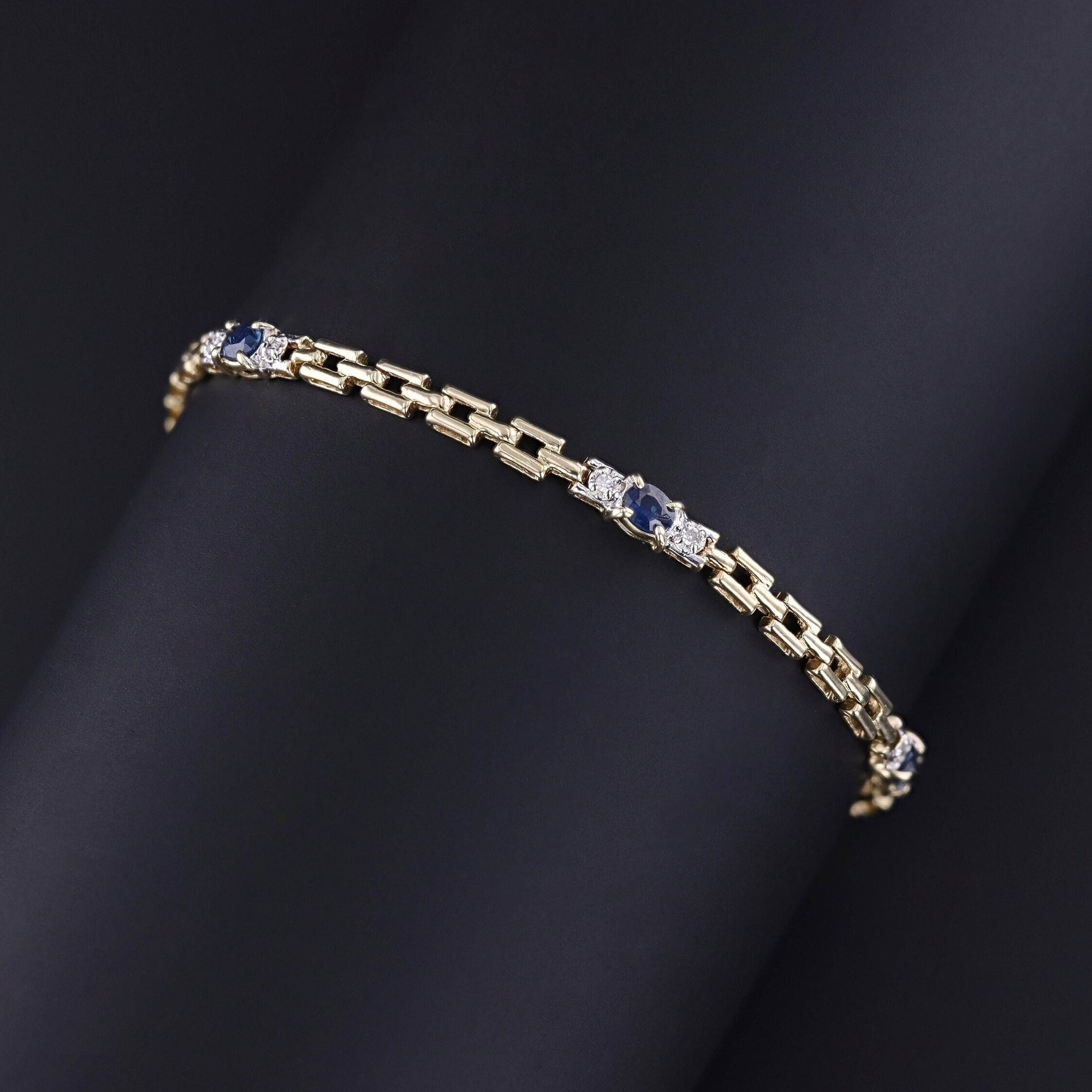 Vintage Sapphire and Diamond Bracelet of 14k Gold