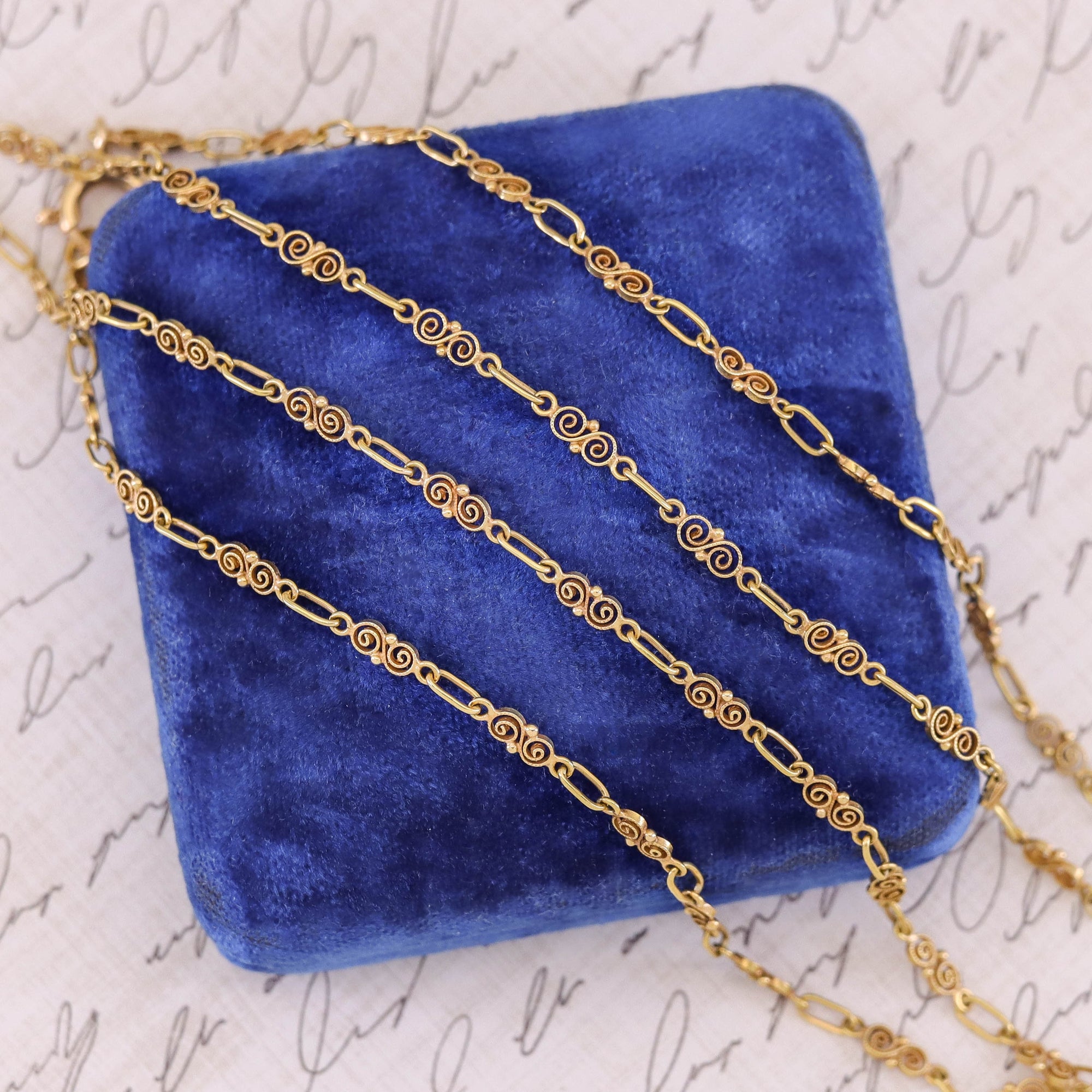 Antique Fancy Link Chain or Necklace of 18k Gold