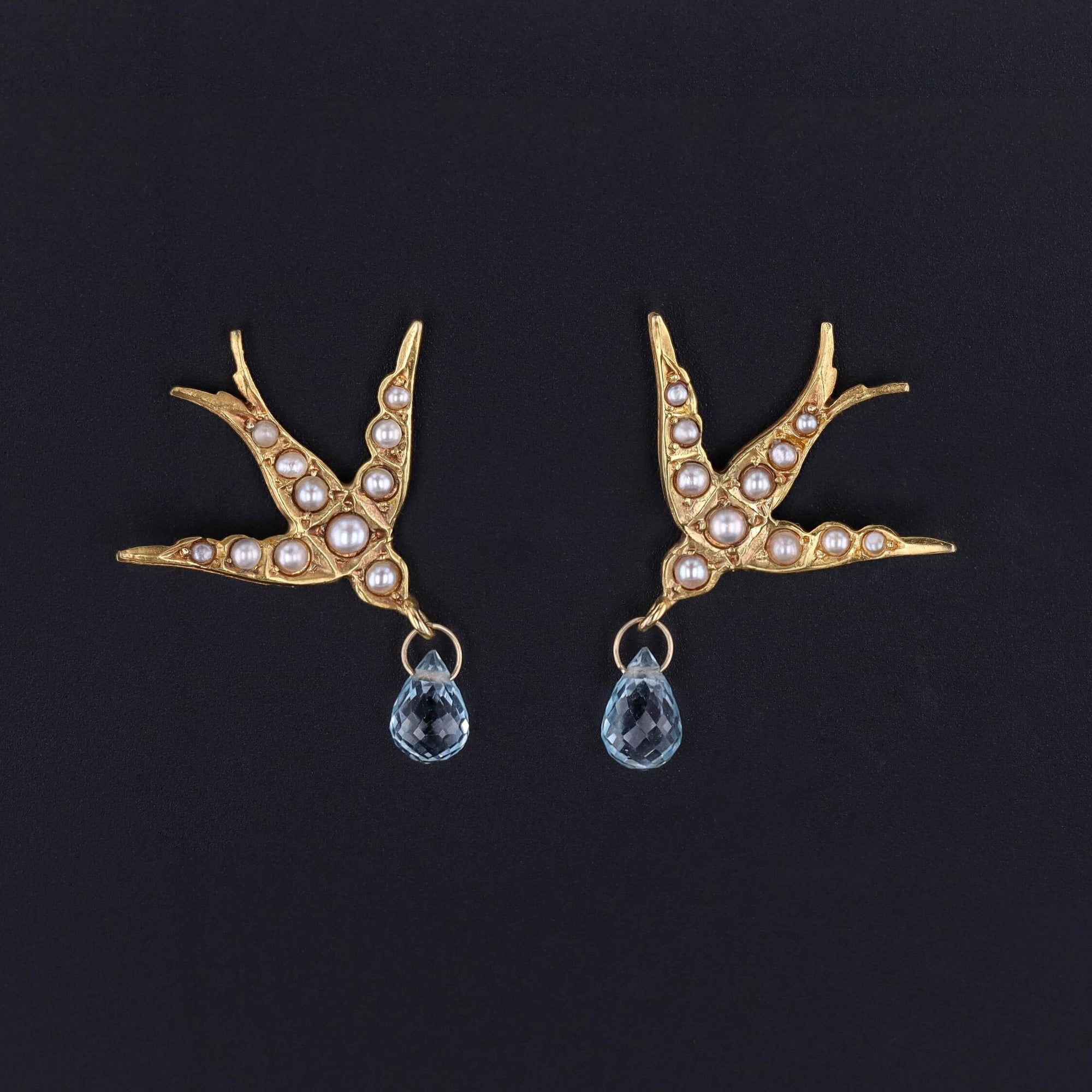 Antique Swallow Conversion Earrings of 14k Gold