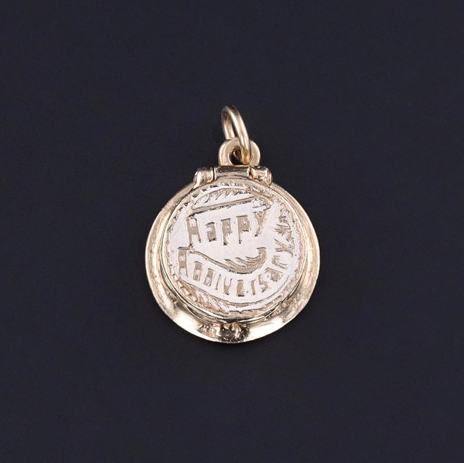 Vintage Anniversary Moveable Cake Charm of 14k Gold