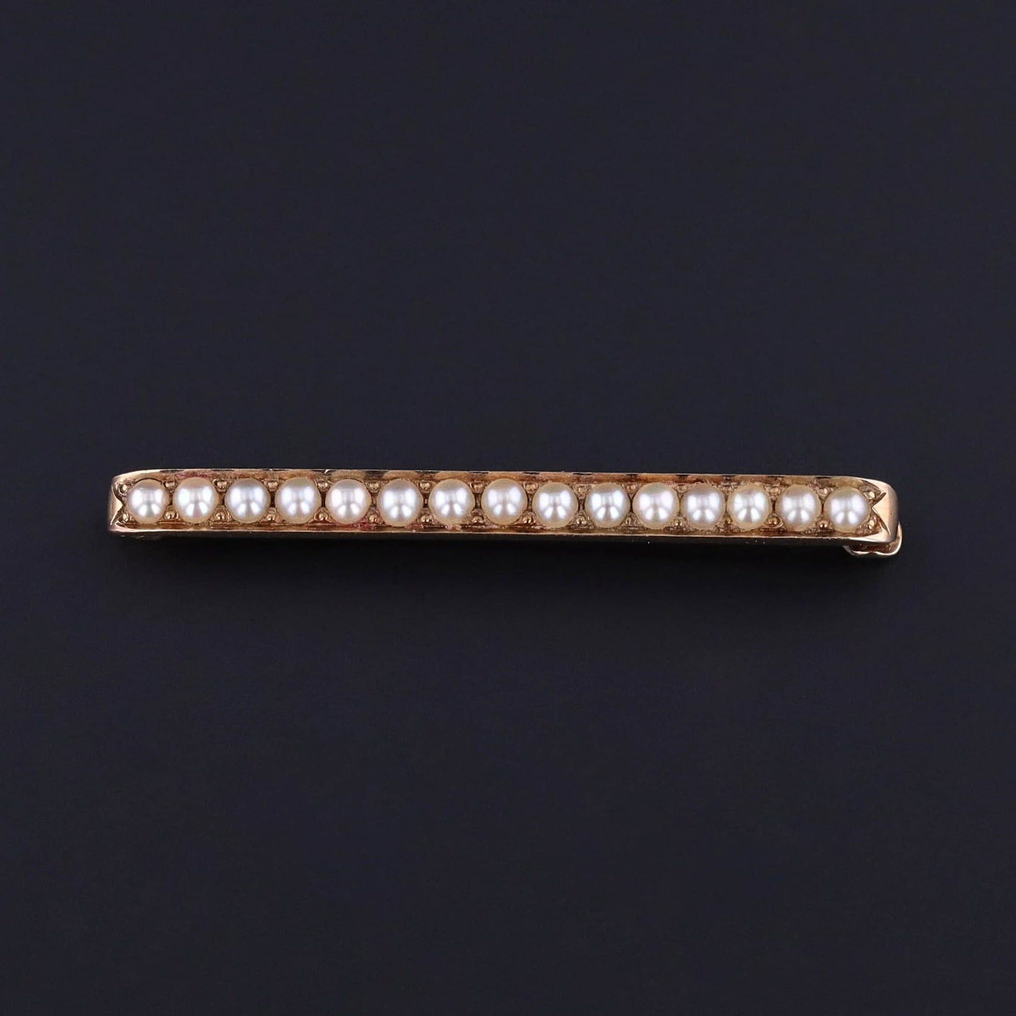 Vintage Pearl Bar Pin of 10k Gold