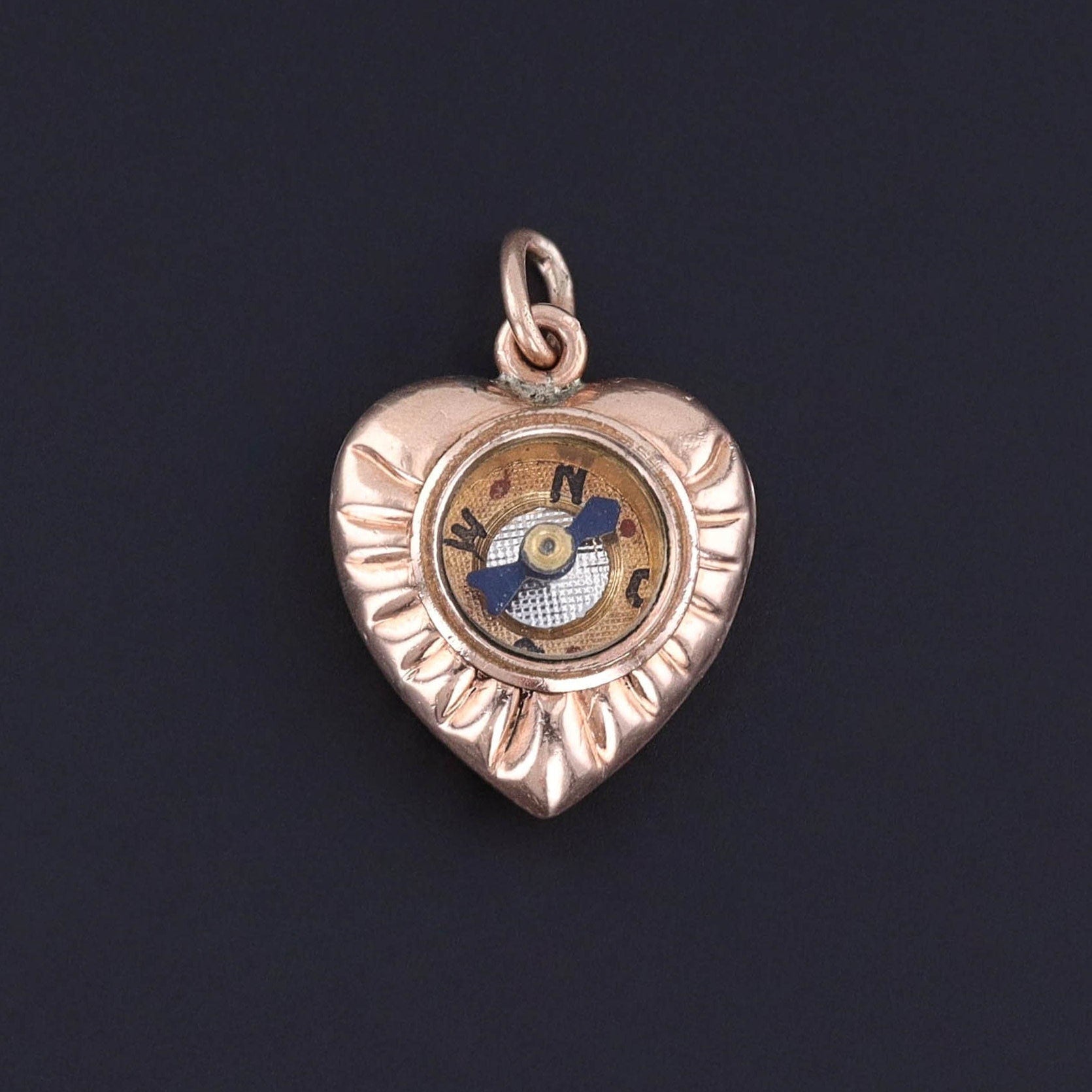 Antique Heart Compass Charm of 12k Gold