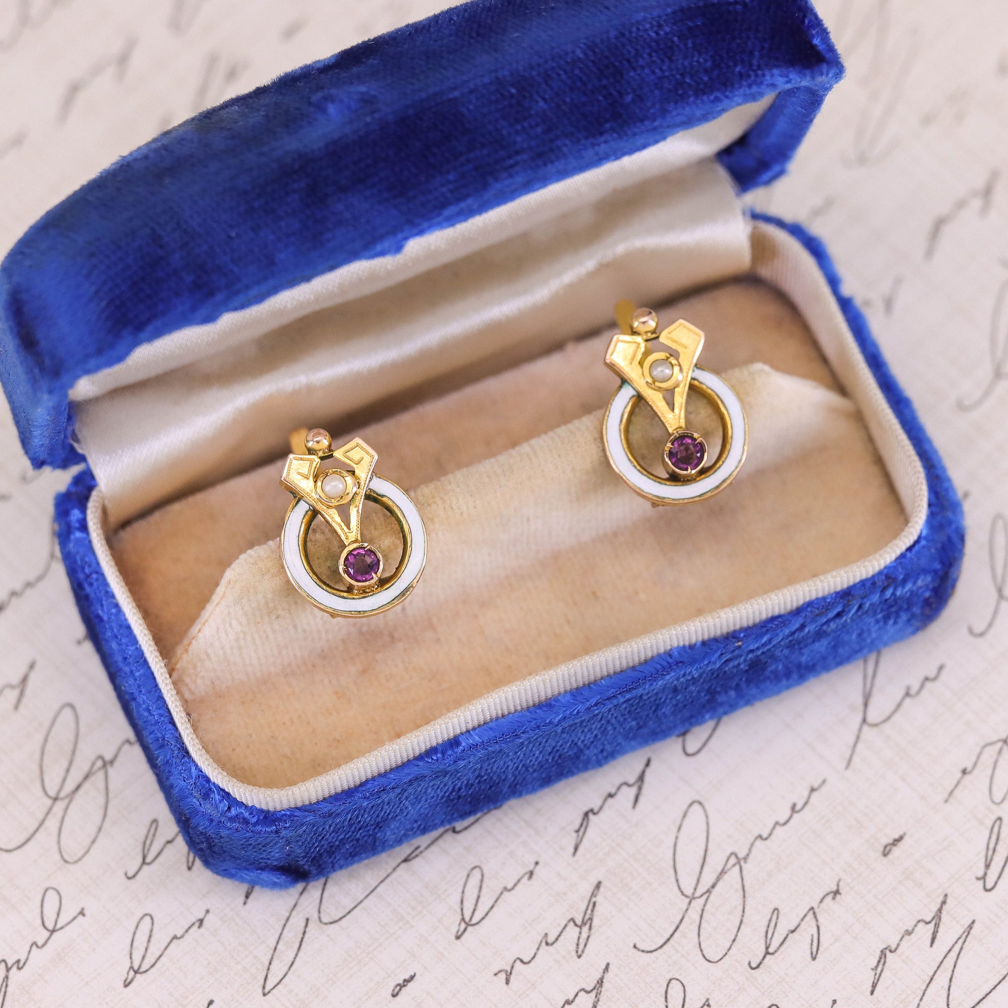Antique Enamel Earrings of 12k Gold