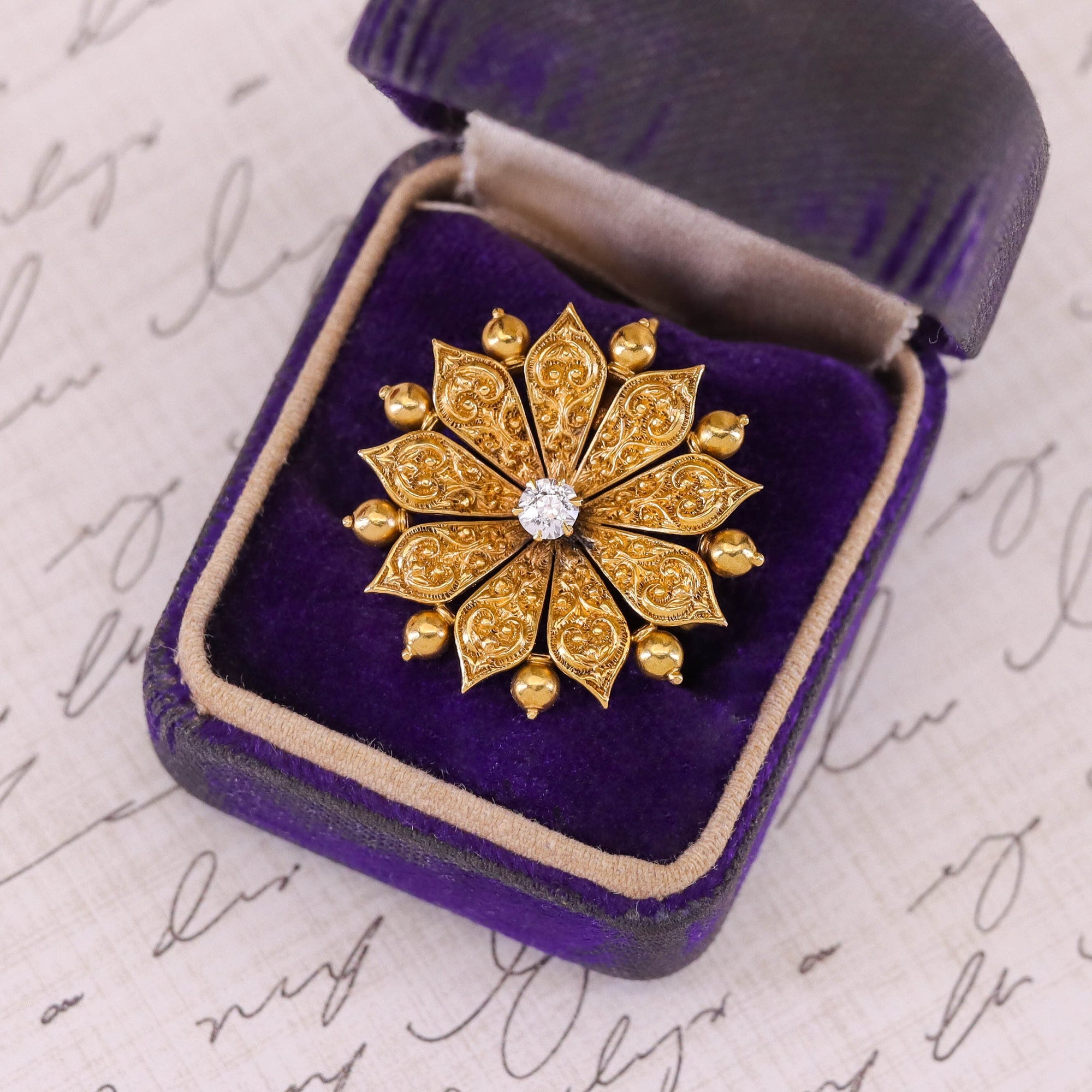 Antique Flower Pendant or Brooch of 14k Gold
