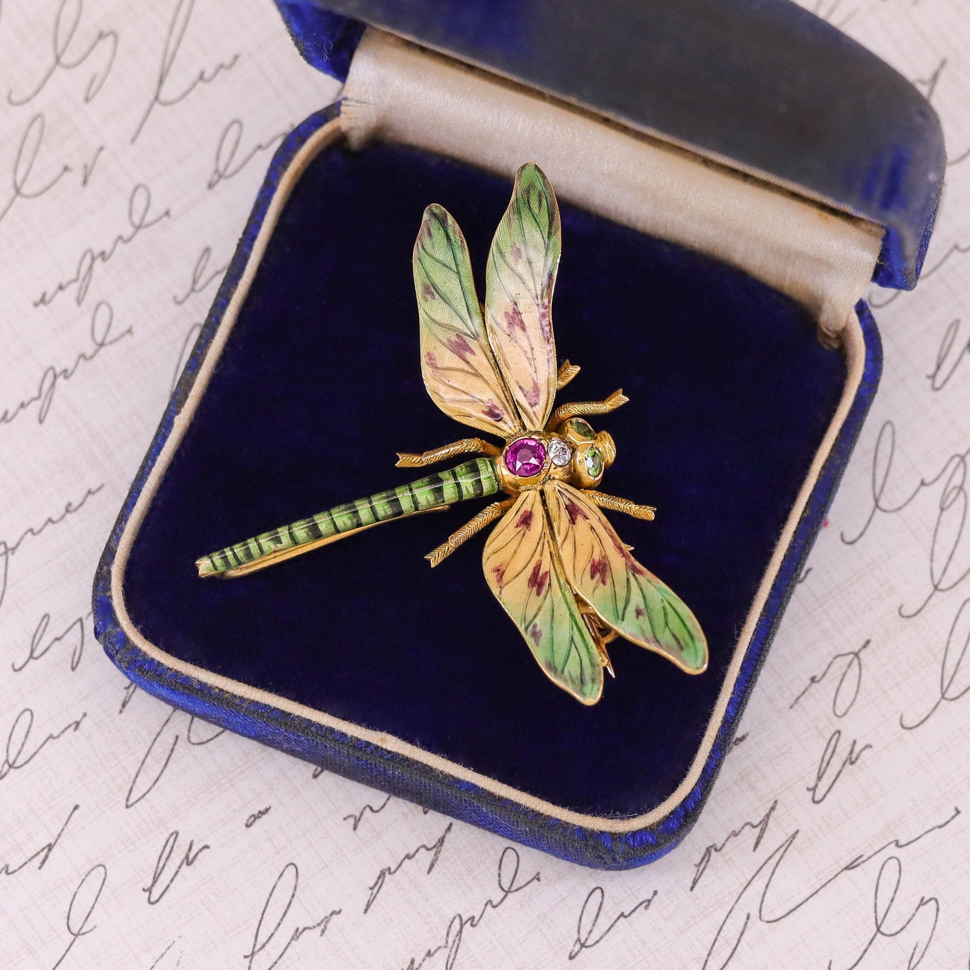 Antique Riker Brothers Dragonfly Brooch of 14k Gold
