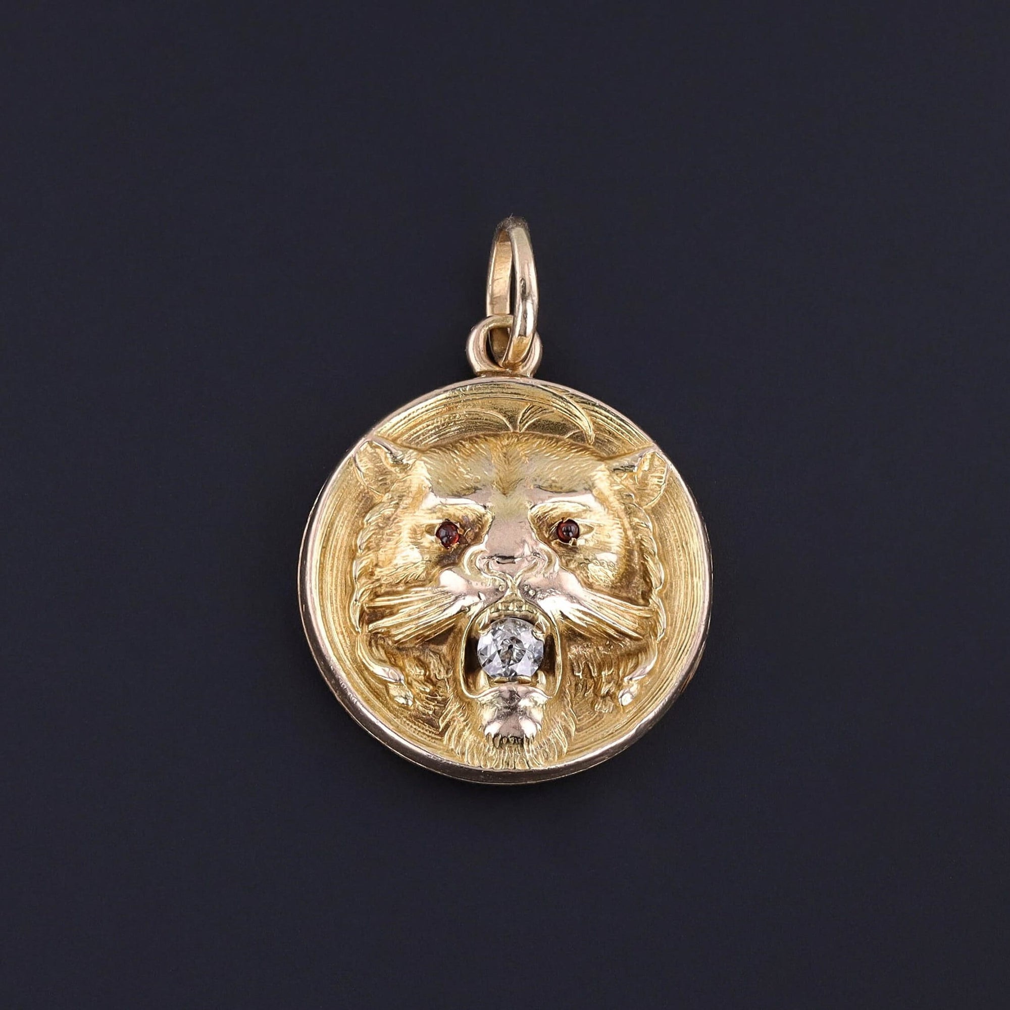 Antique Diamond Lion Locket of 10k Gold