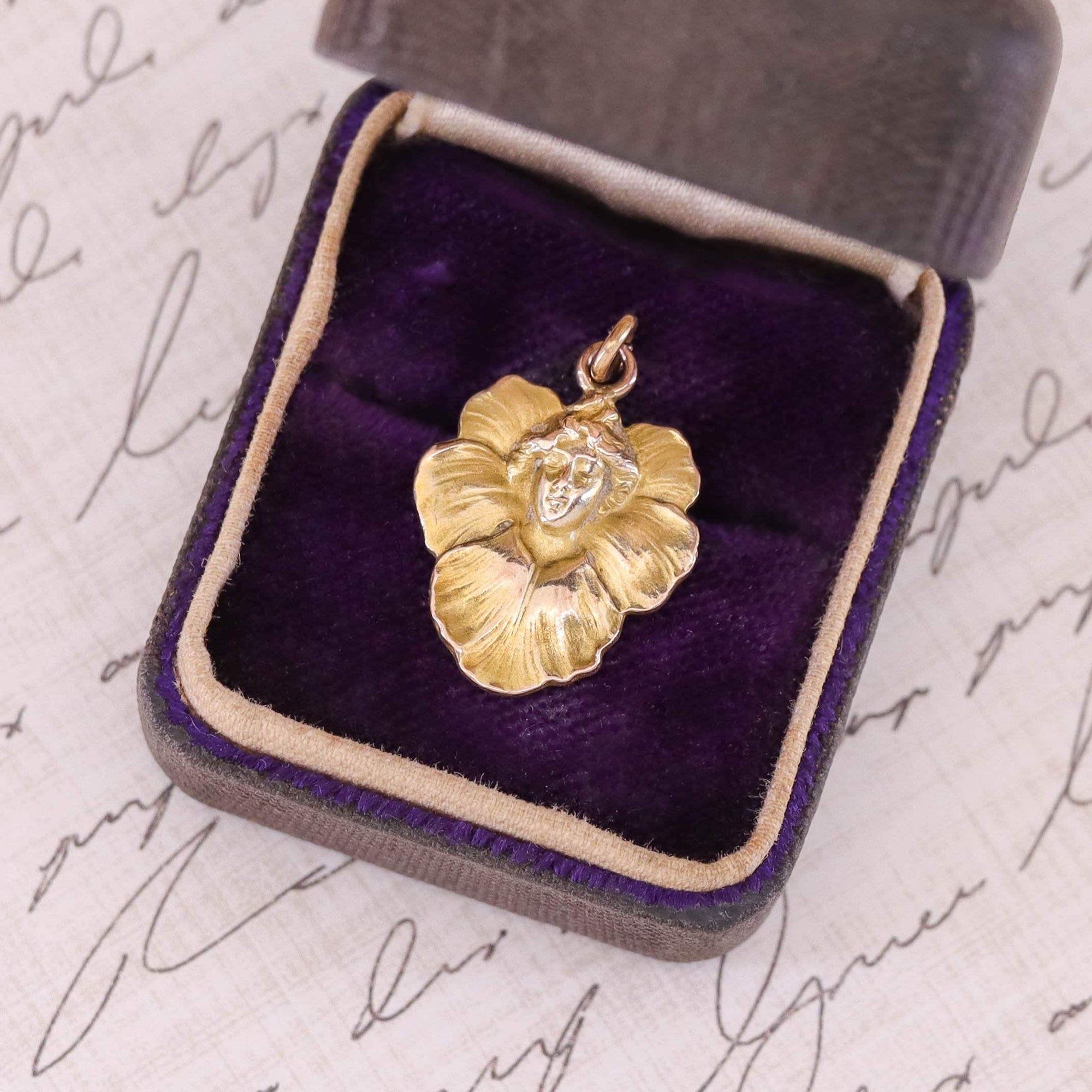 Antique Pansy Woman Charm of 10k Gold