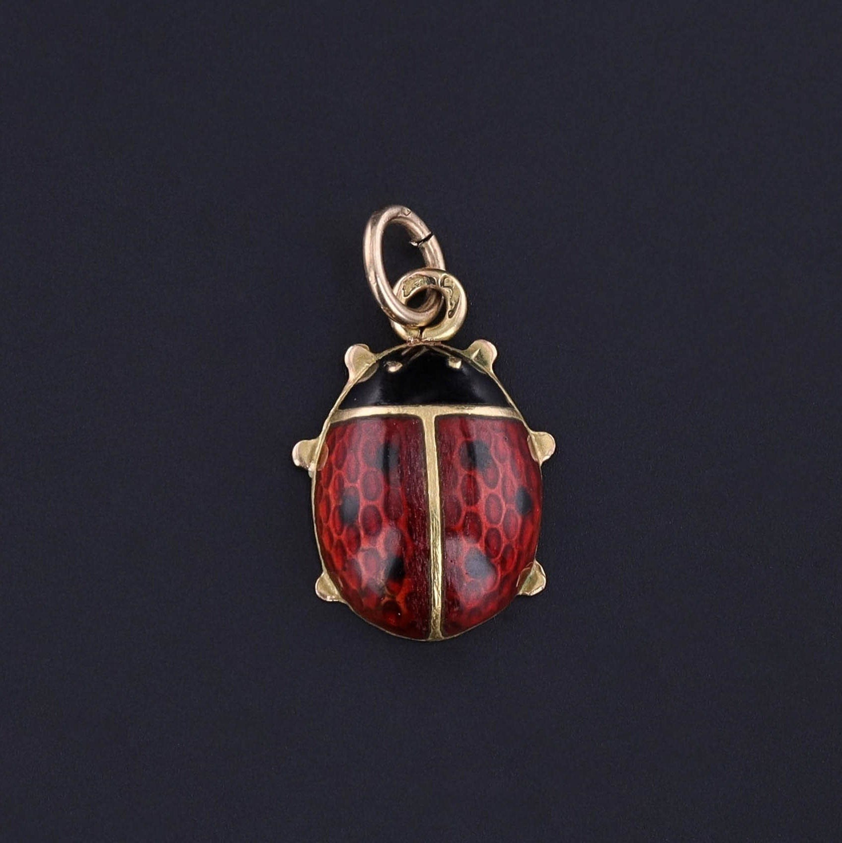 Vintage Enamel Ladybug Charm of 18k Gold