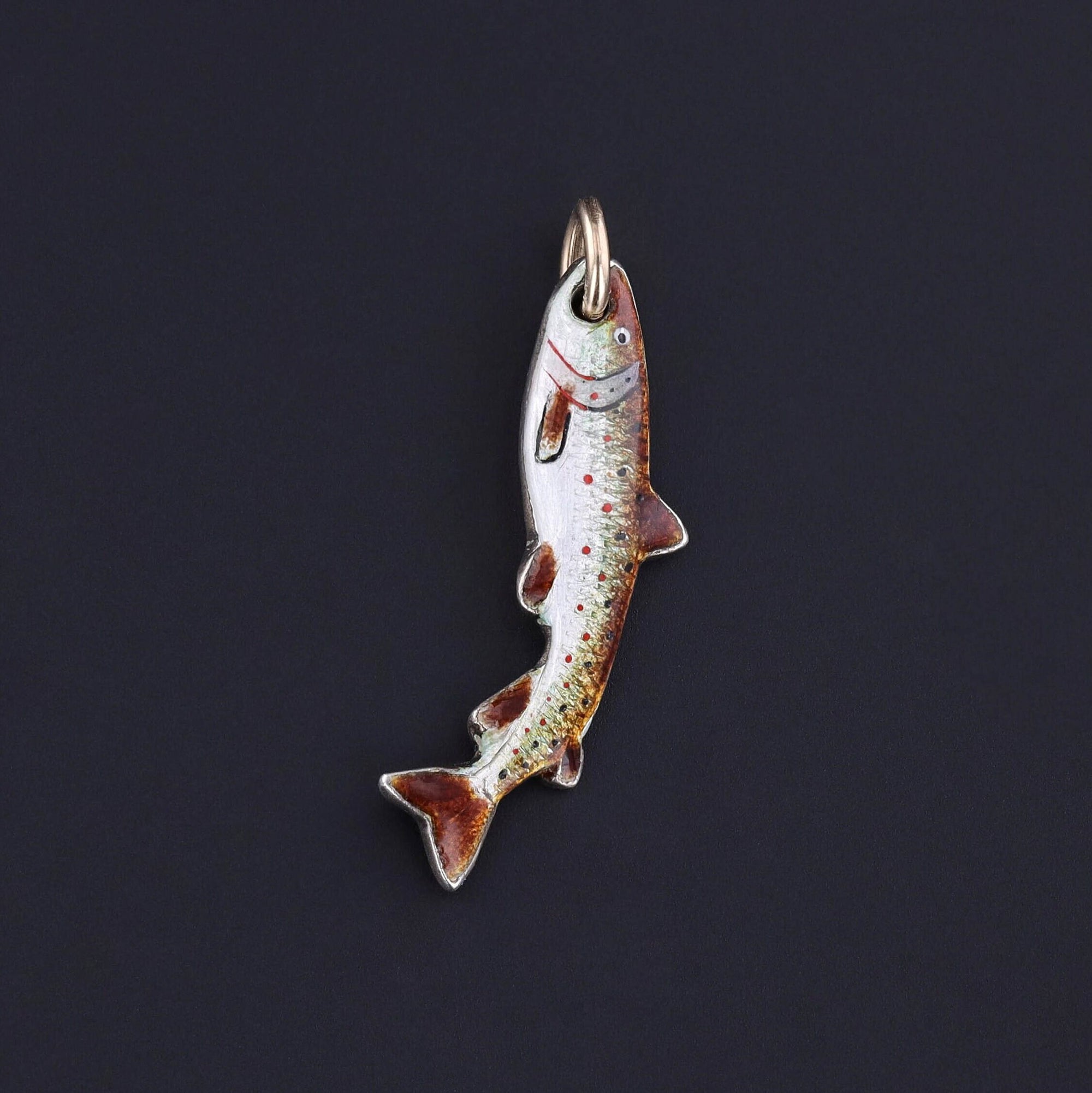 Vintage Enamel Trout Charm of Sterling Silver