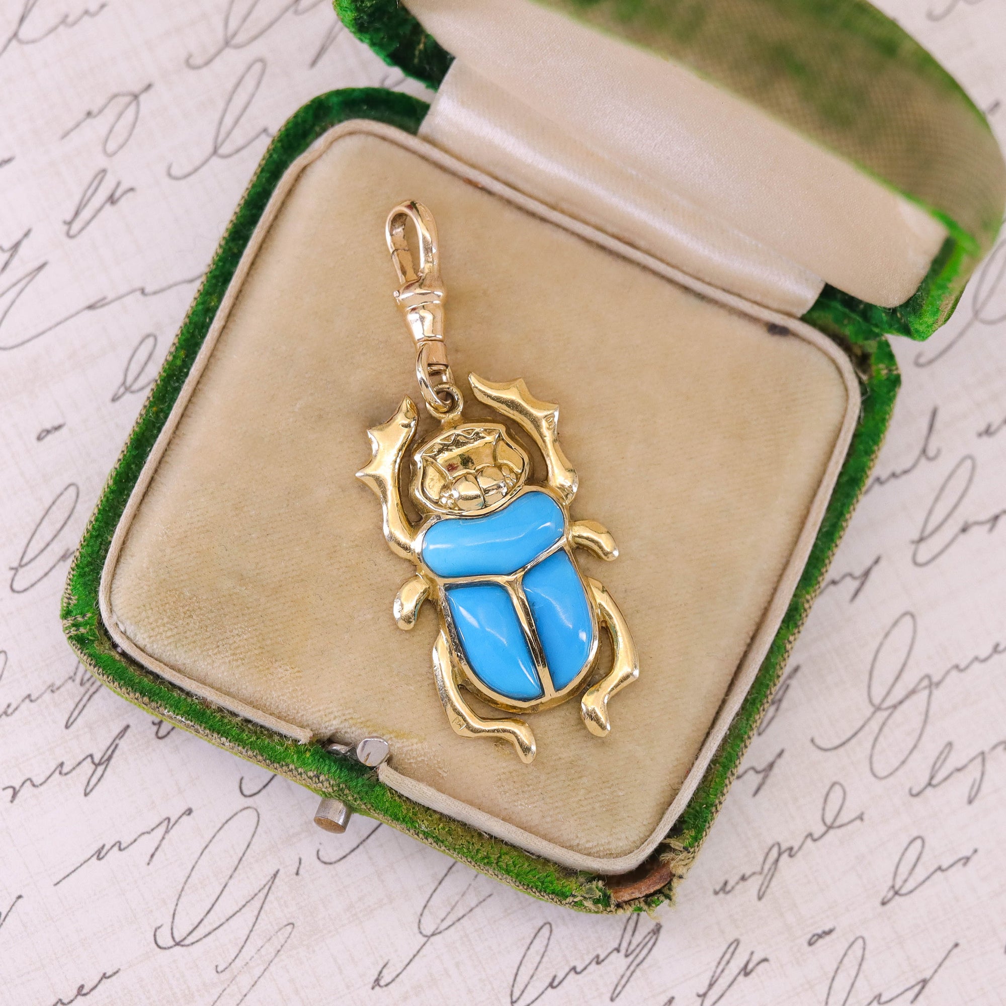 Vintage Turquoise Scarab Pendant of 18k Gold