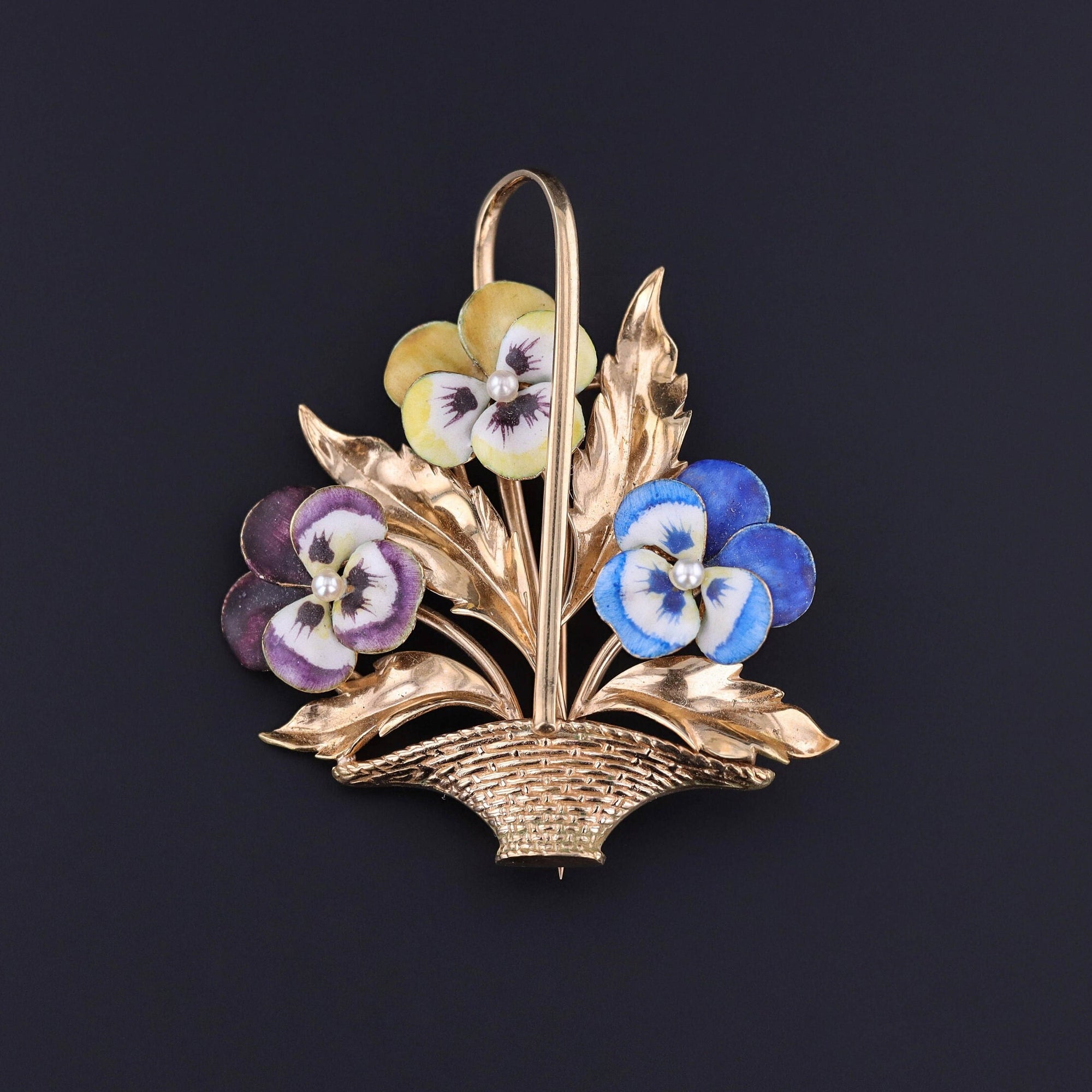 Antique Pansy Basket of 14k Gold