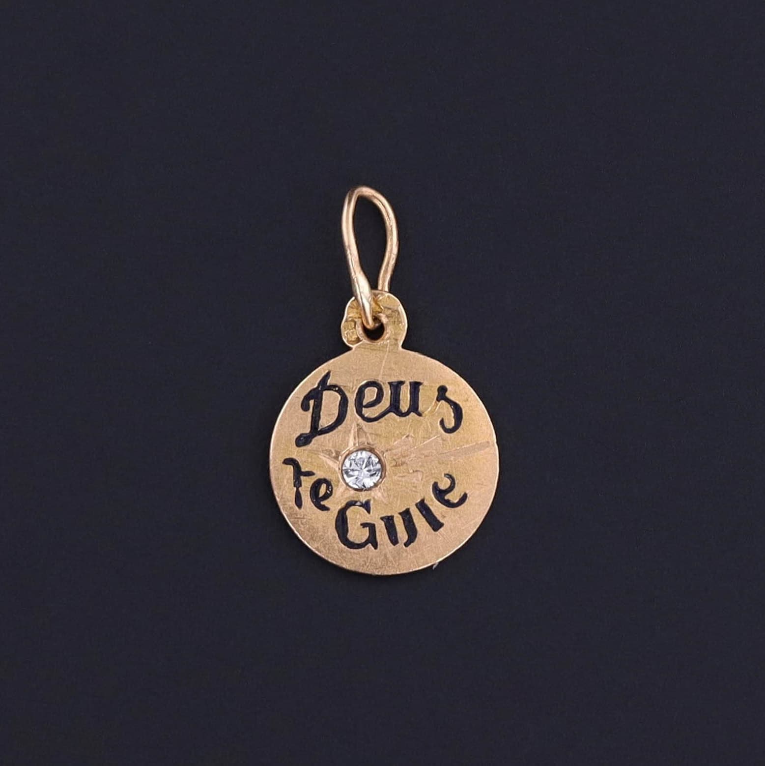 Antique Deus te Guie God Guide You Charm of 18k Gold