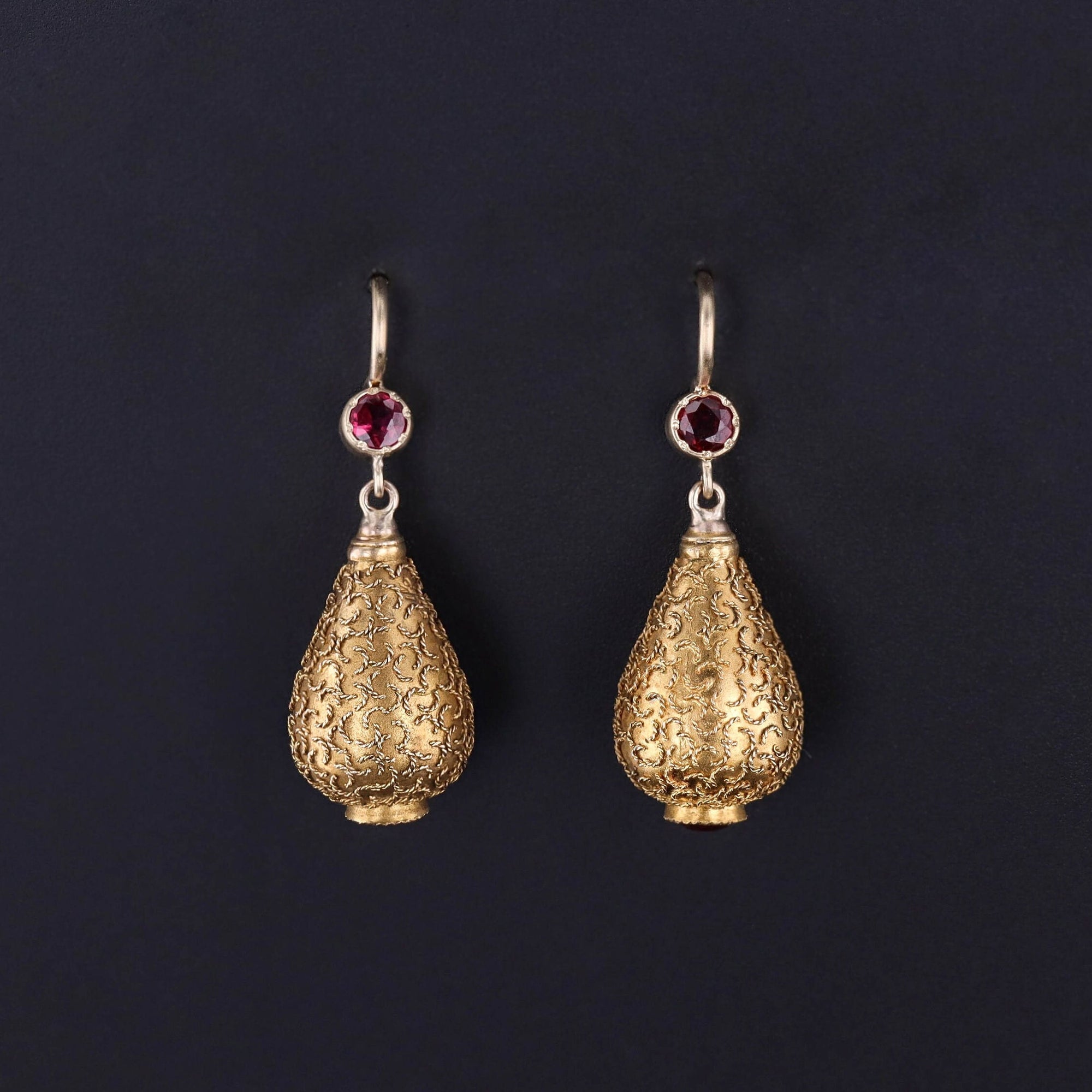 Antique Ruby Conversion Earrings of 14k Gold