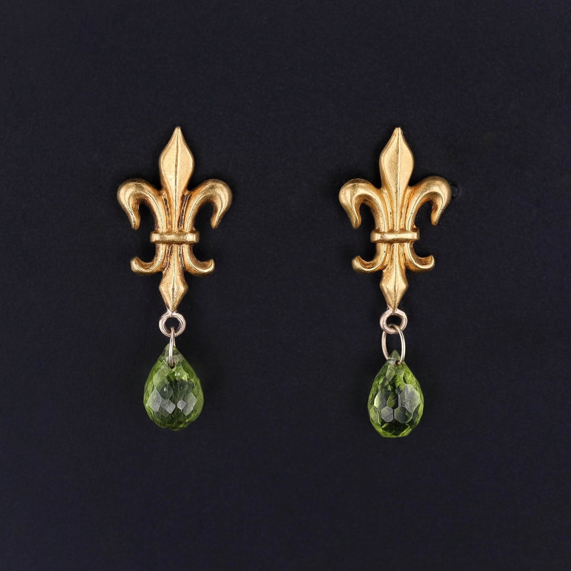 Antique Fleur de Lis Conversion Earrings of 14k Gold