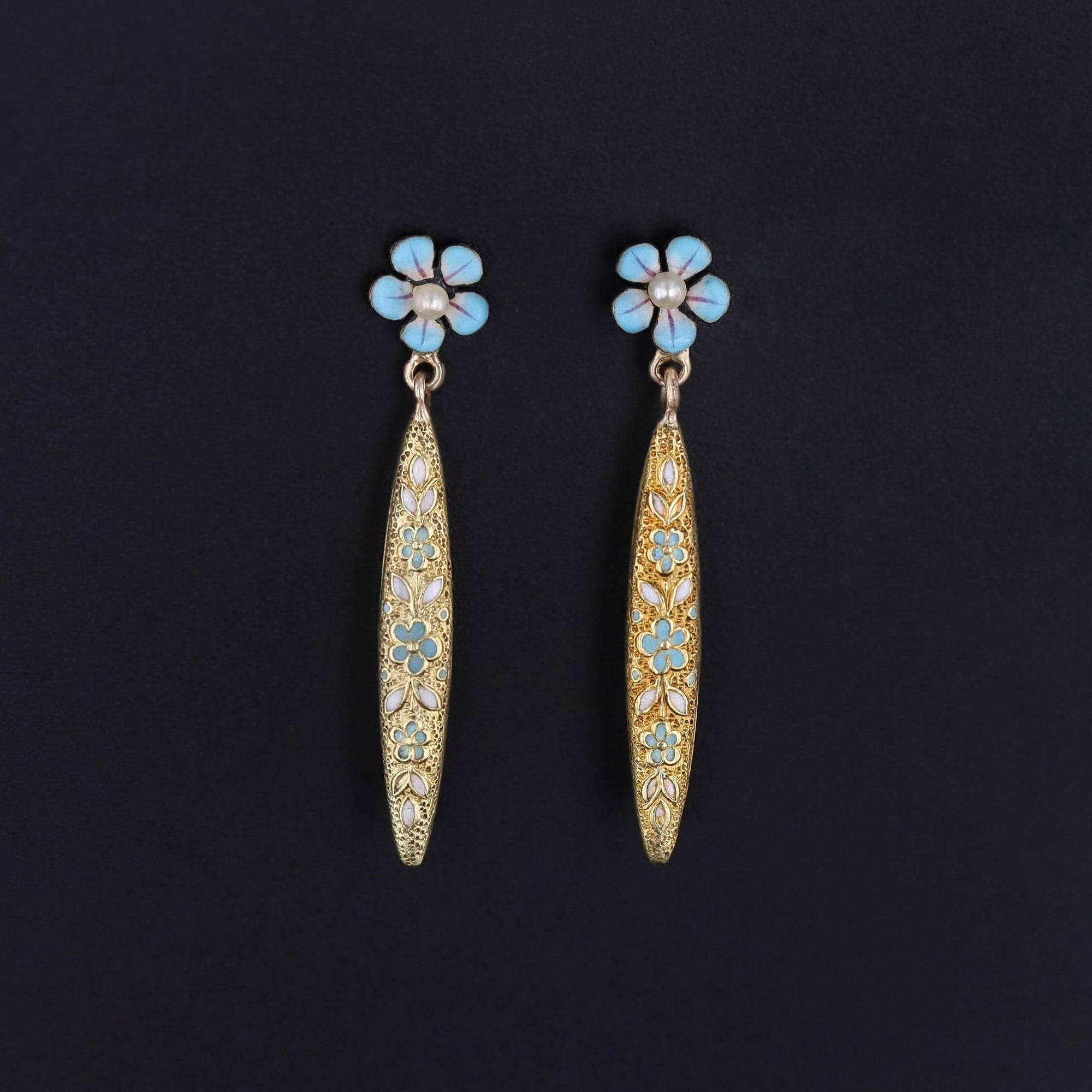 Antique Forget-Me-Not Earrings of 14k Gold