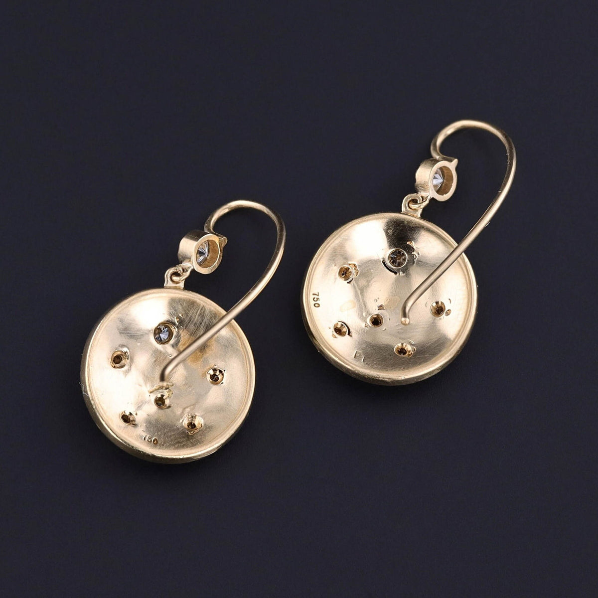 Vintage Enamel and Diamond Star Earrings of 18k Gold