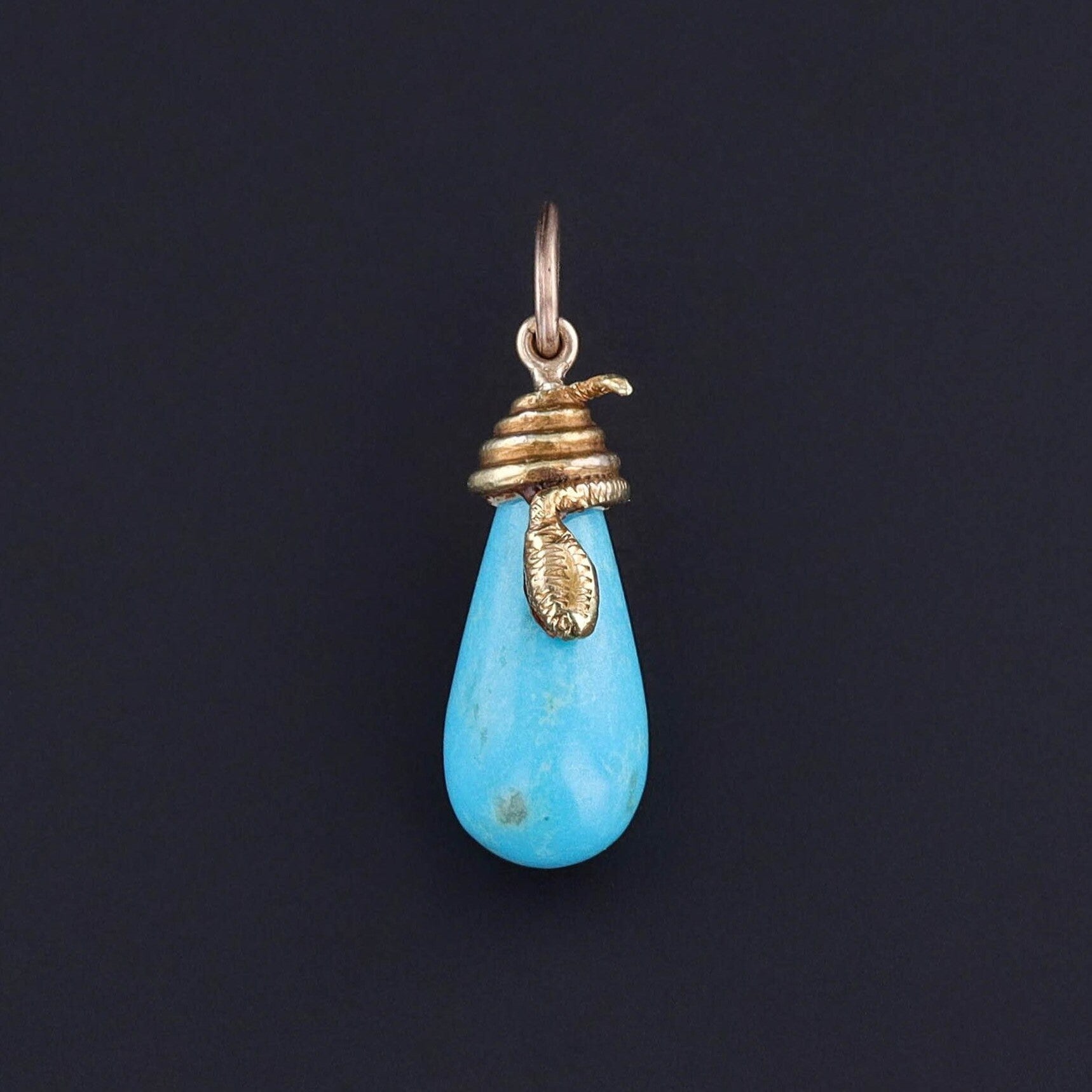 Antique Turquoise Snake Conversion Charm of 14k Gold
