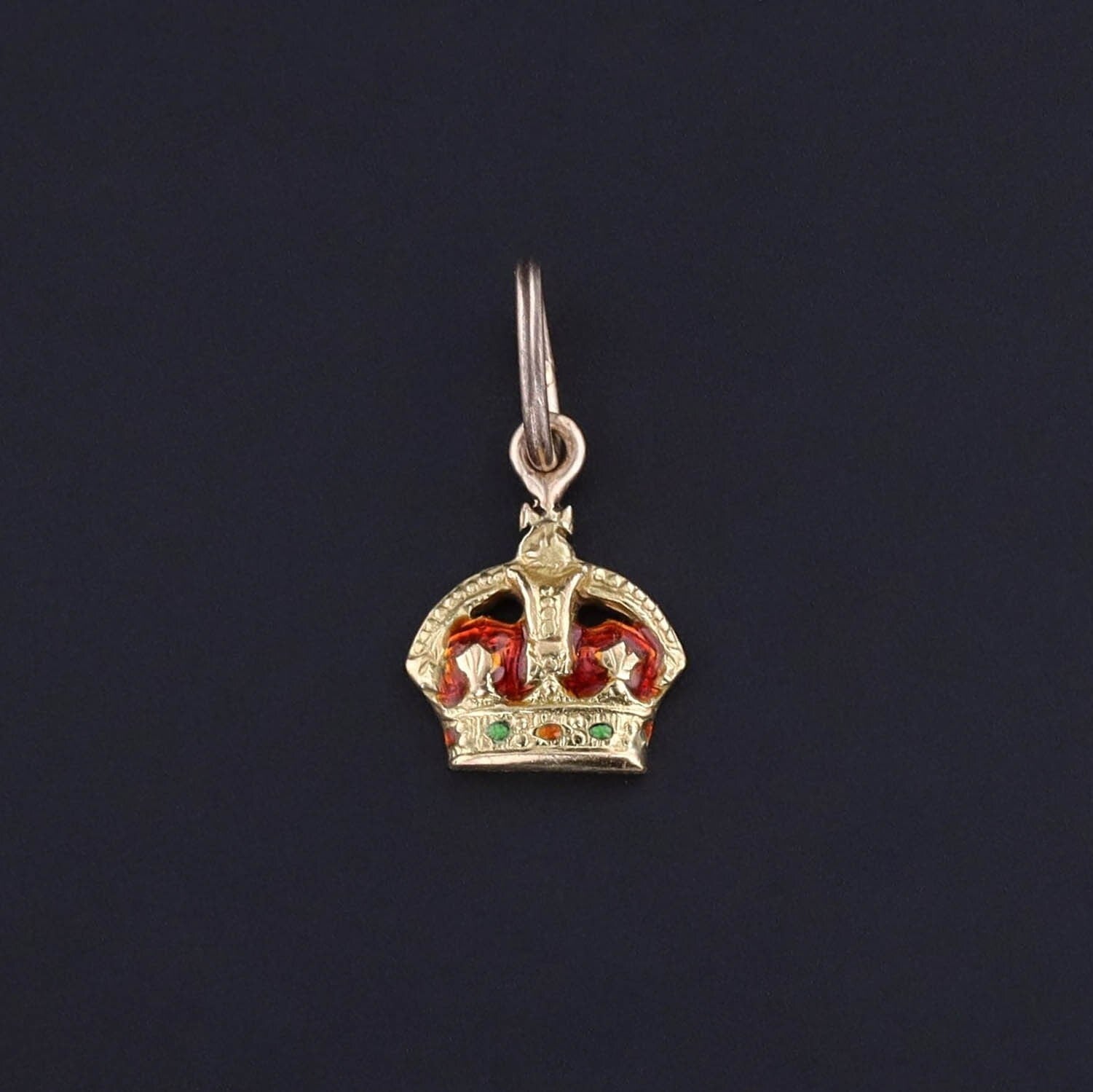 Antique Enamel Crown Charm of 15ct Gold