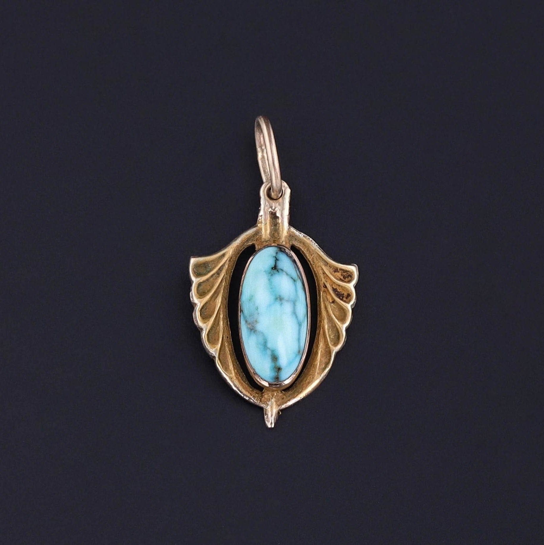 Antique Turquoise Charm of 14k Gold
