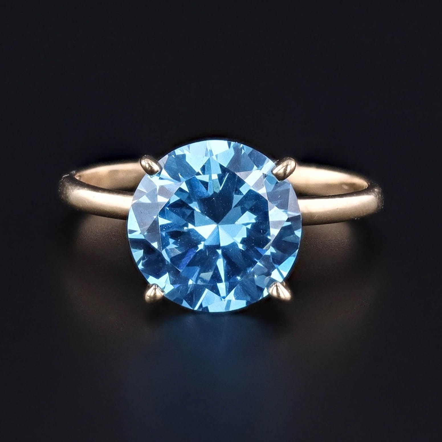 Vintage Blue Cubic Zirconia Ring of 14k Gold