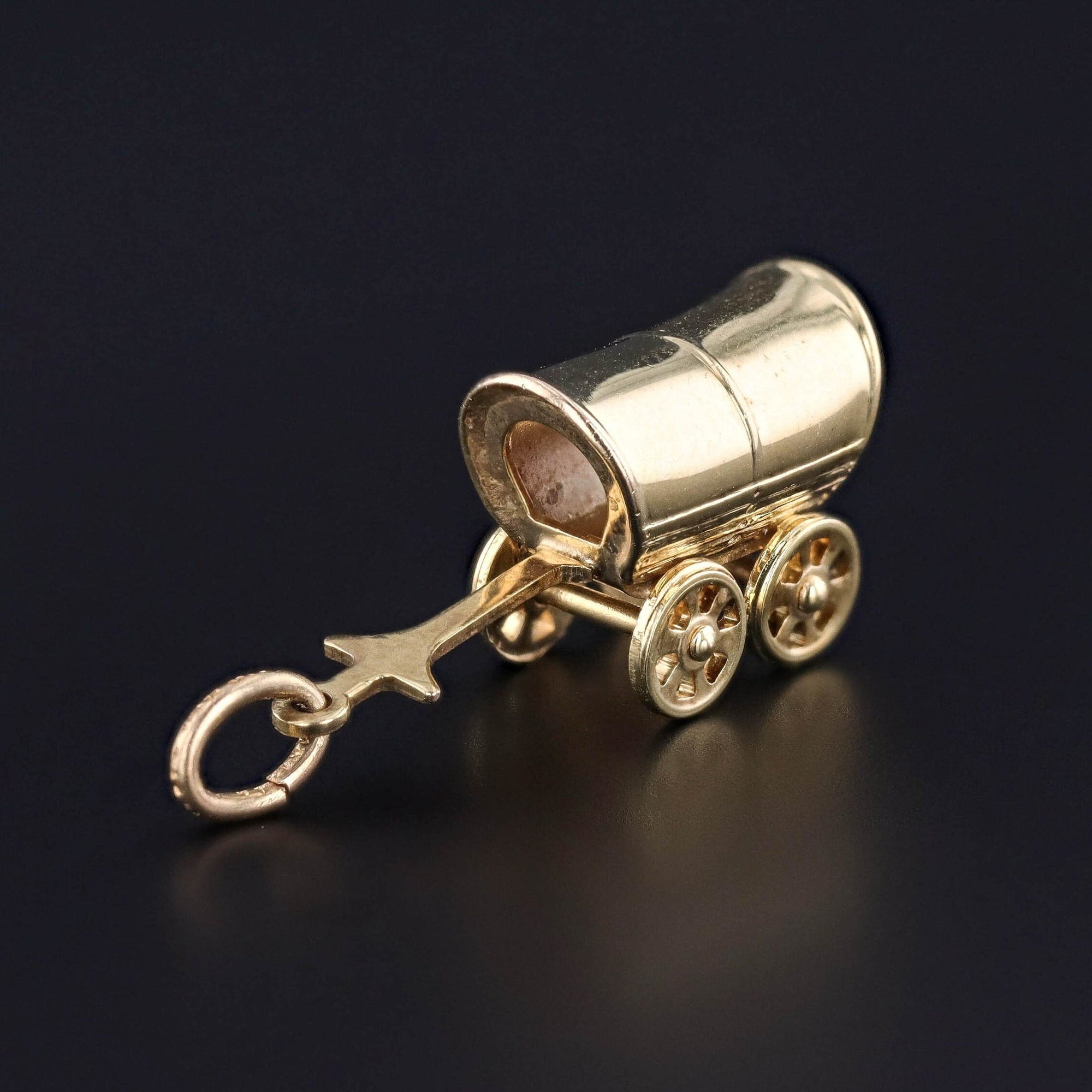 Vintage Covered Wagon Charm of 14k Gold