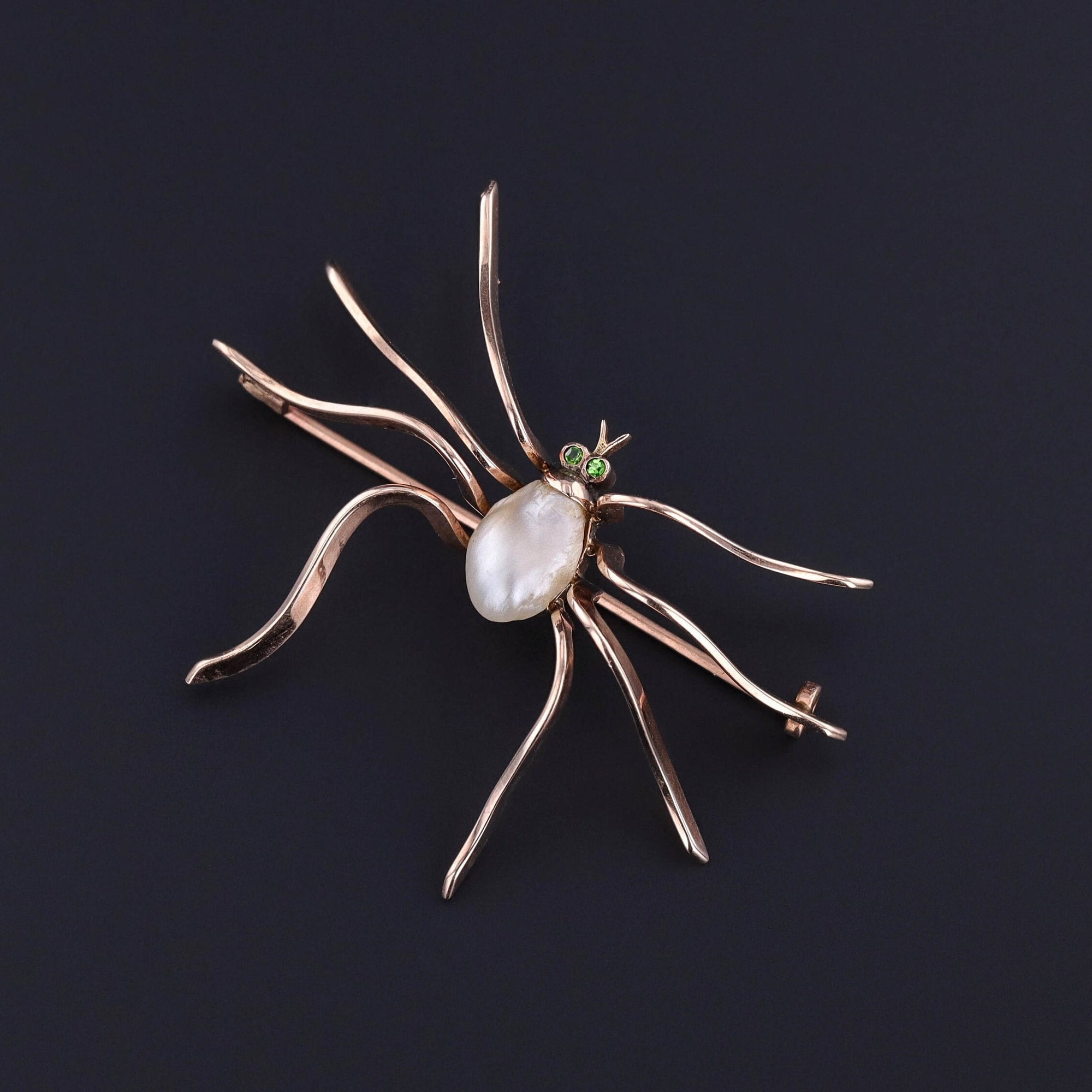 Antique Pearl Spider Brooch of 10k Gold