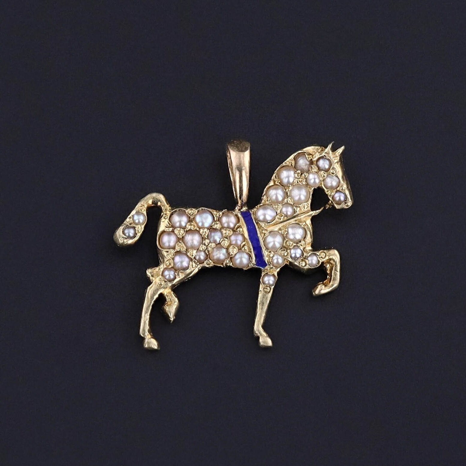 Antique Pearl Horse Charm of 14k Gold