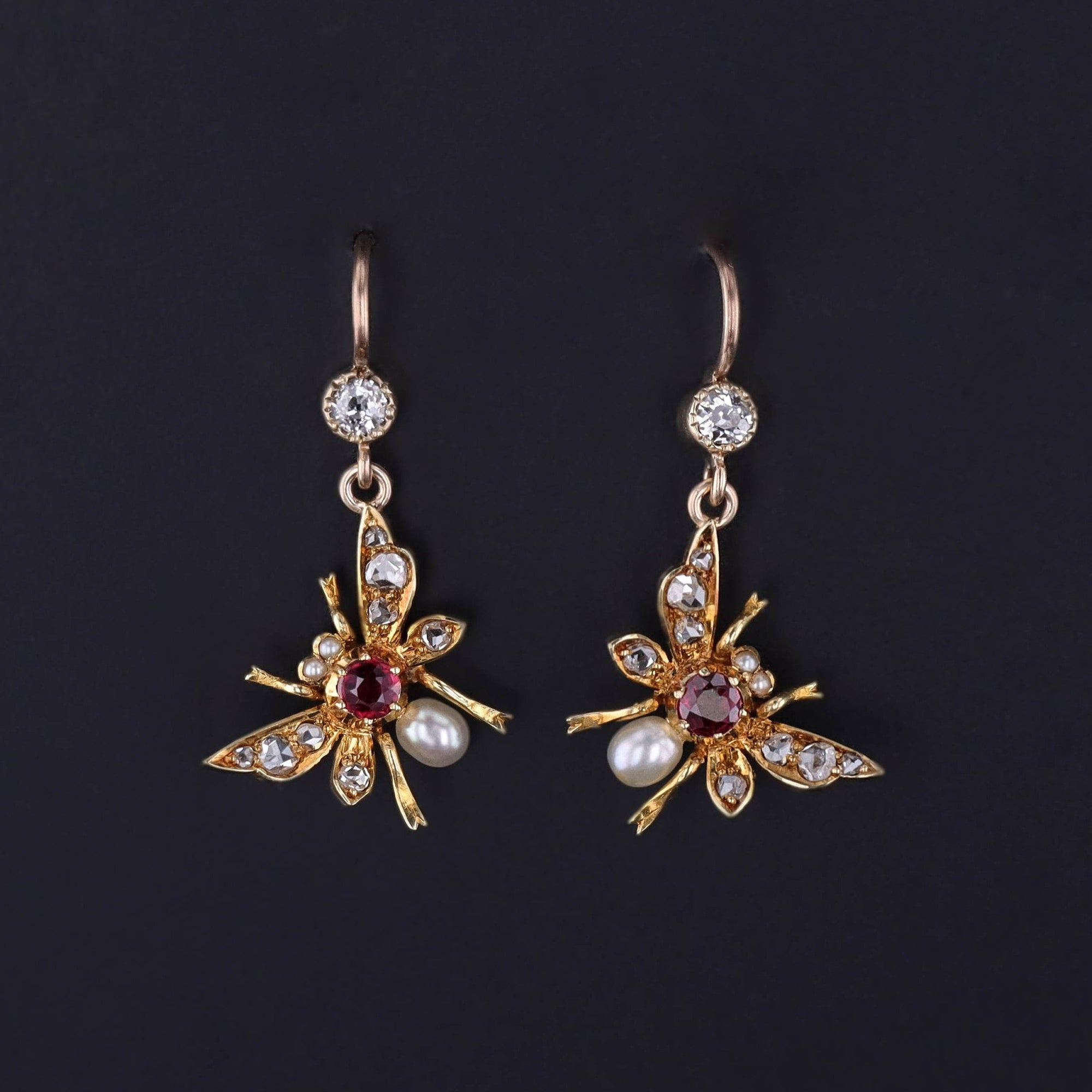 Antique Insect Earrings of 15ct Gold
