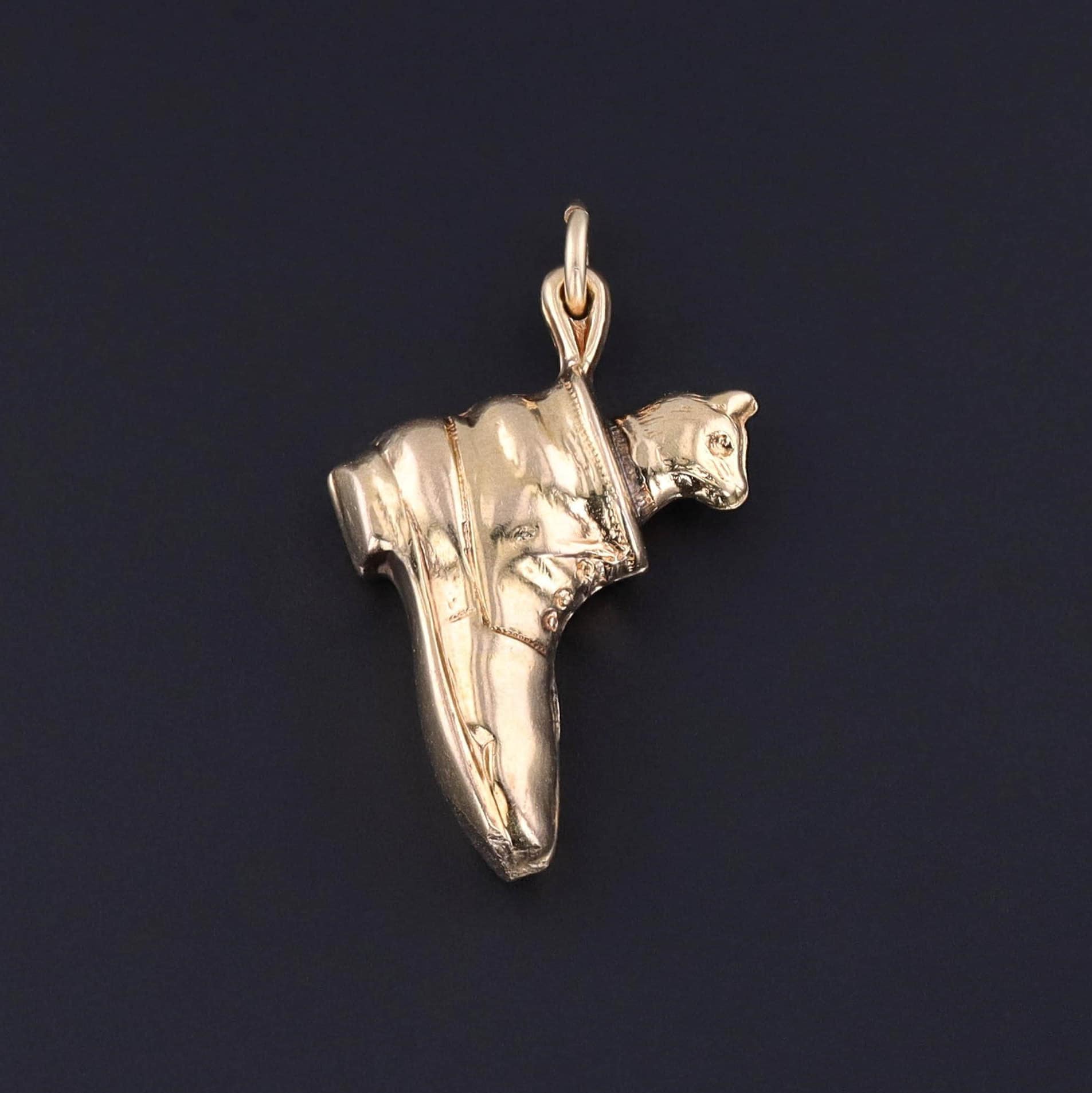 Vintage Cat in Boot Charm of 14k Gold