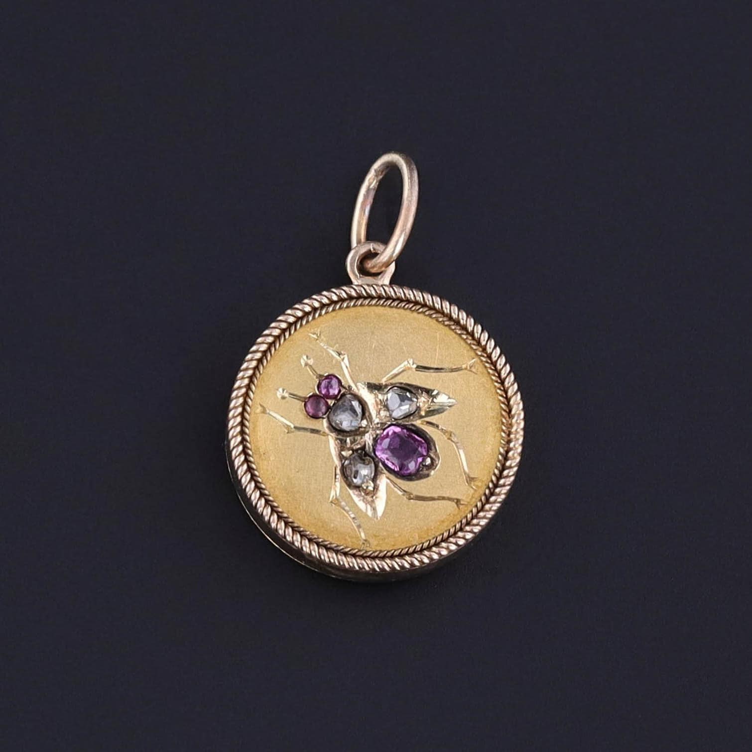 Antique Gemstone Insect Pendant of 14k Gold
