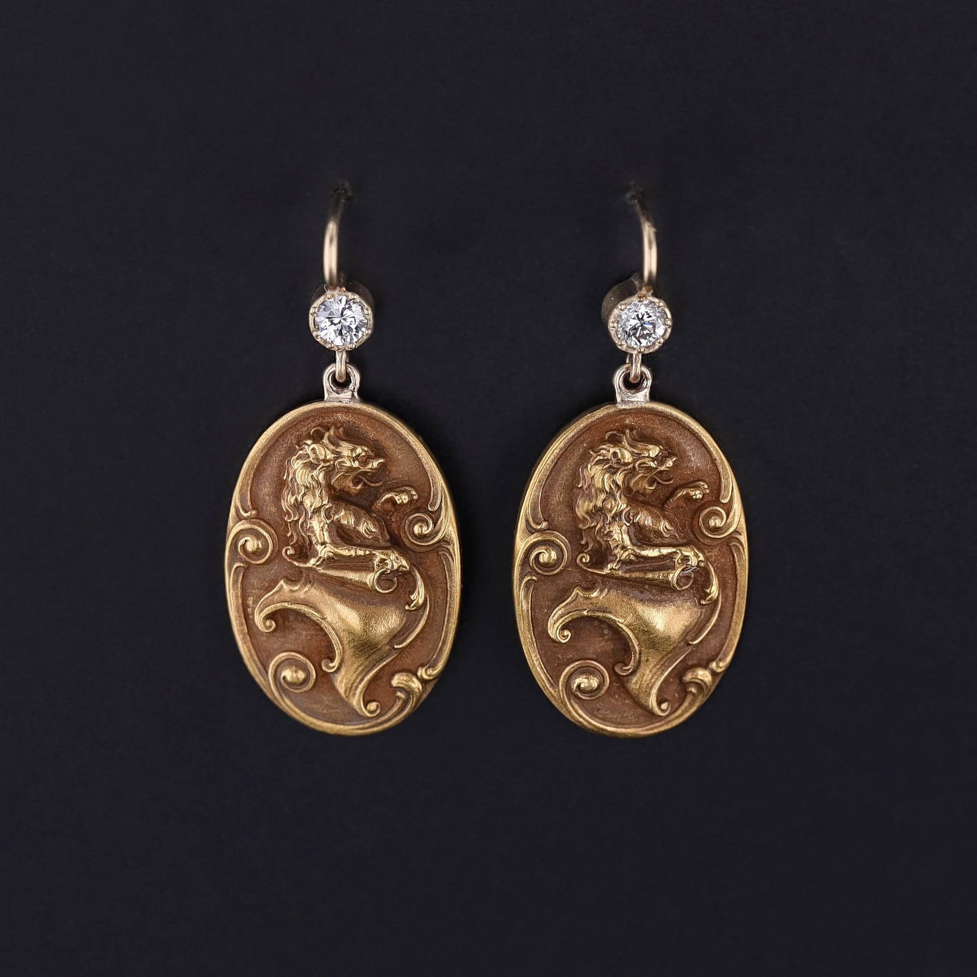 Antique Lion Earrings of 14k Gold