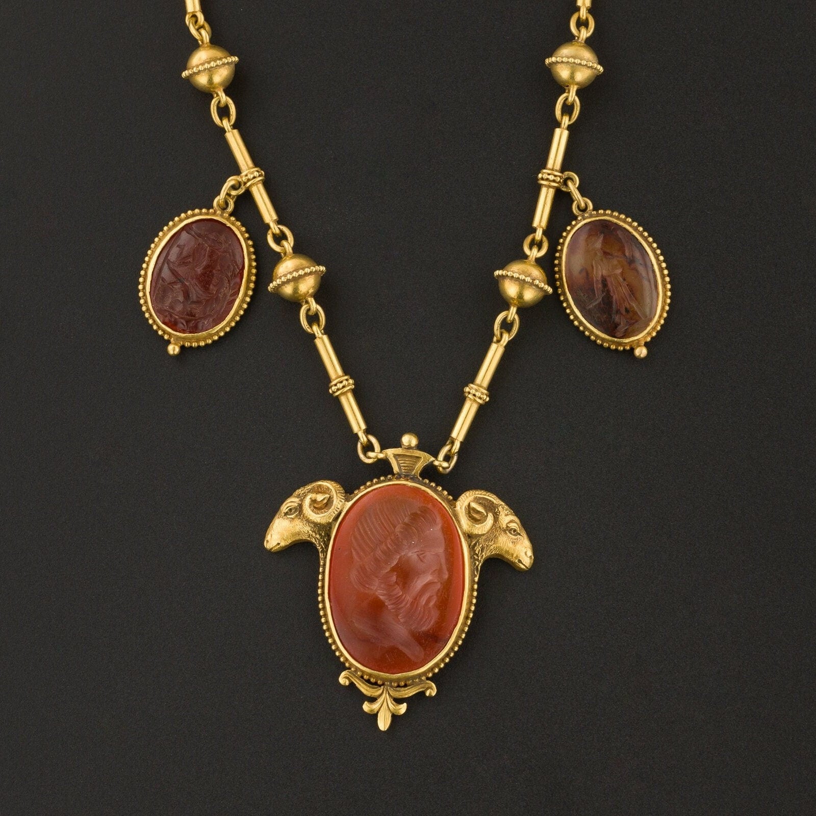 Antique Etruscan Revival Intaglio Necklace of 18k Gold