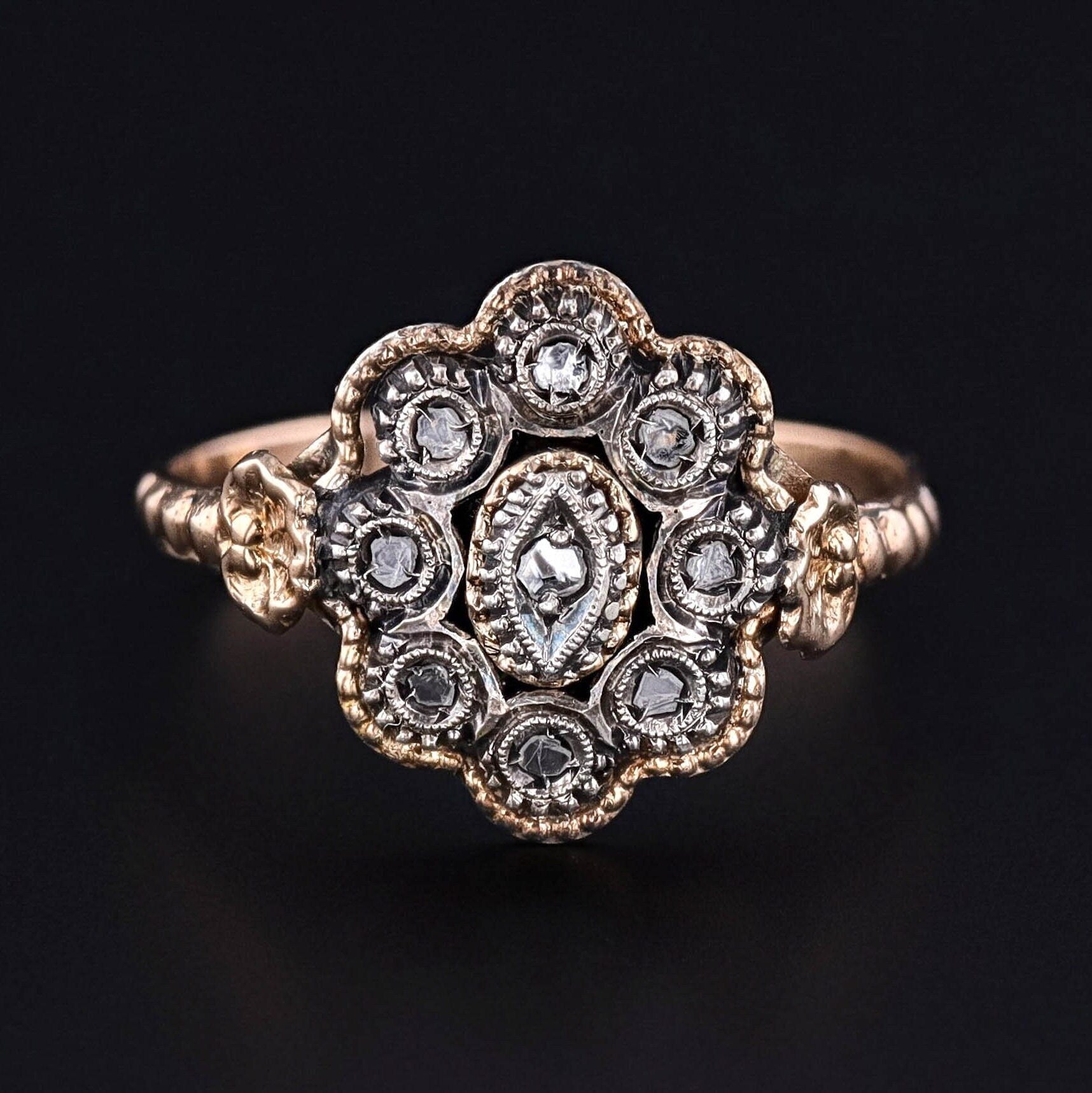 Vintage Diamond Ring 18k Gold with Silver Top