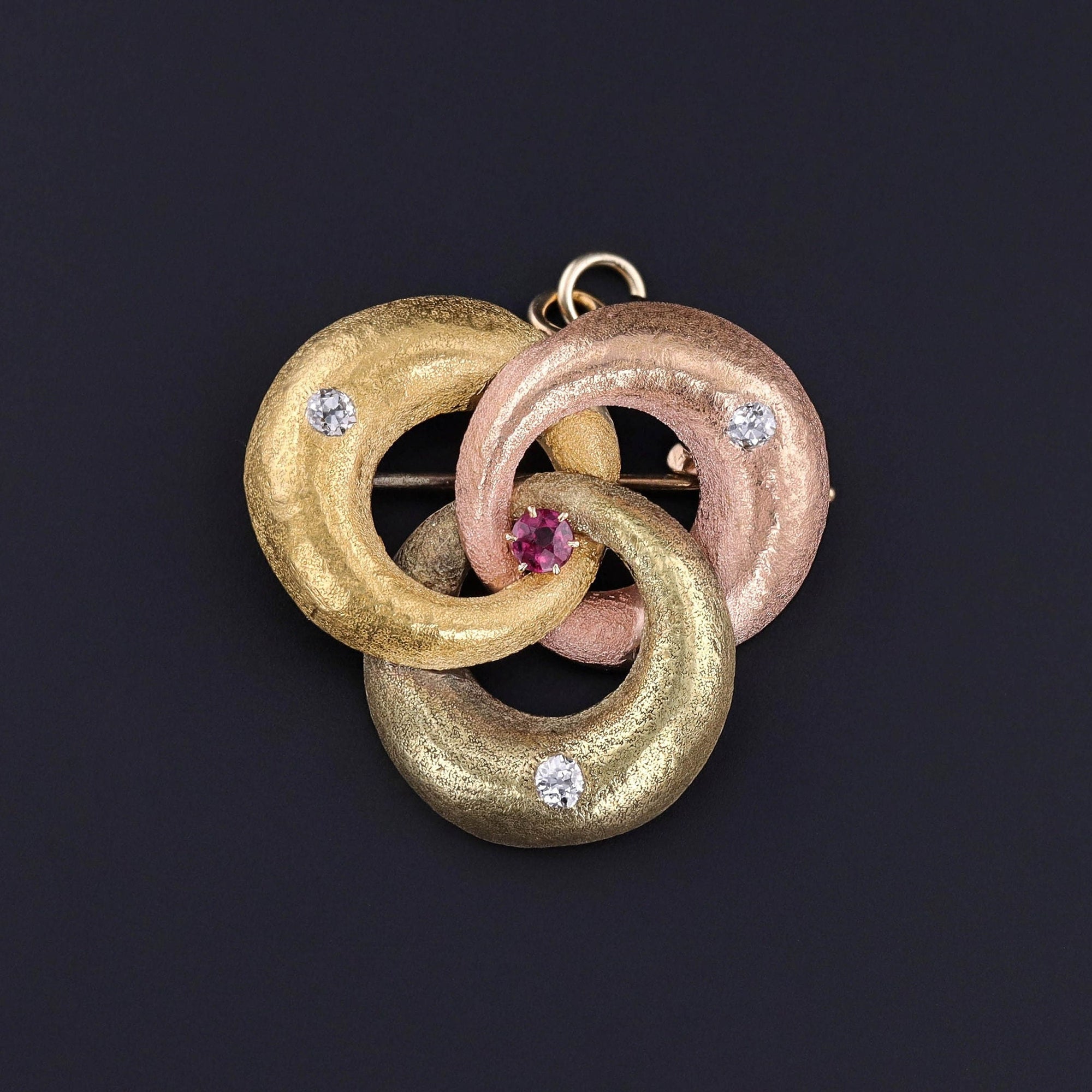 Antique Love Knot Pendant Brooch of Tri Color Gold