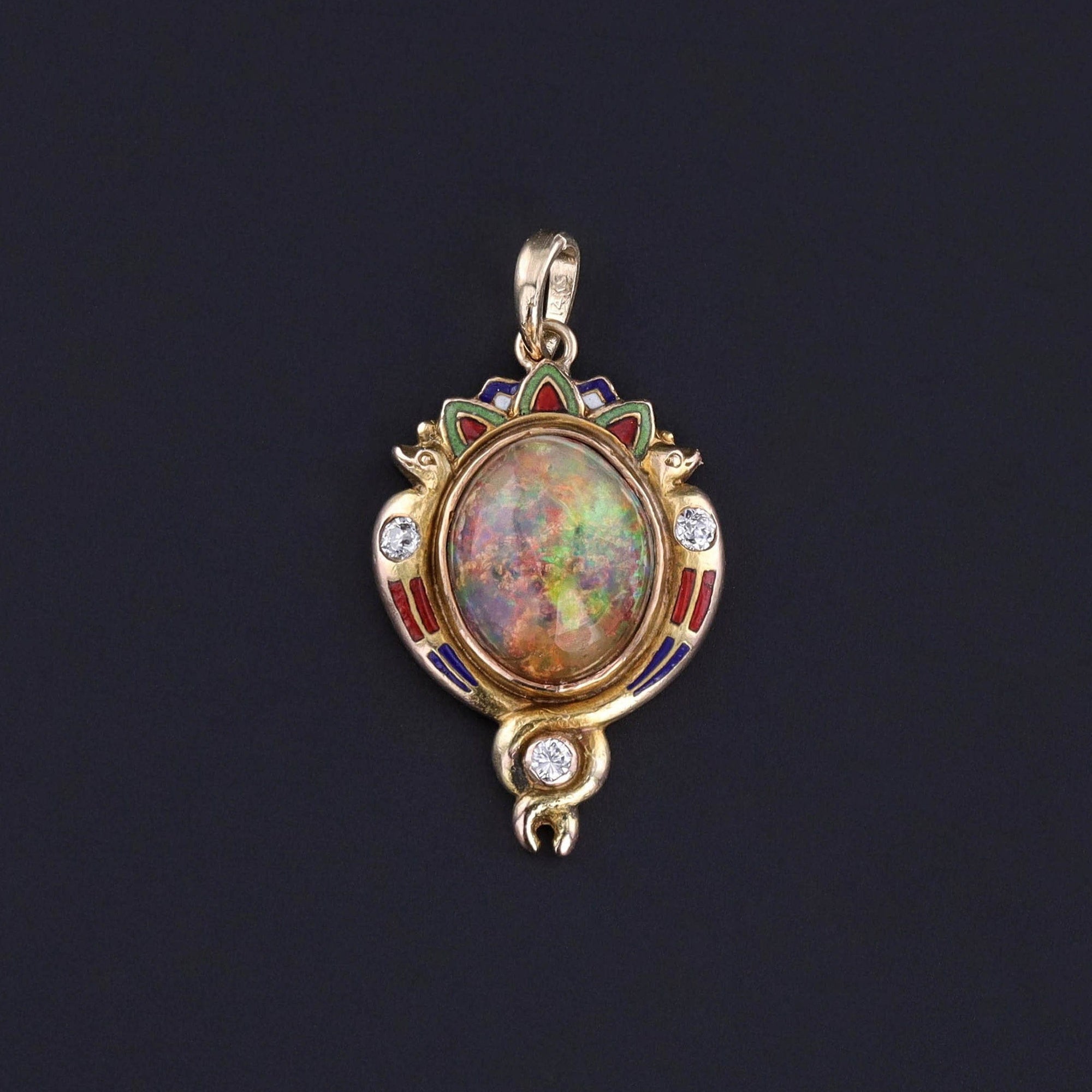 Antique Egyptian Revival Opal Pendant of 14k Gold