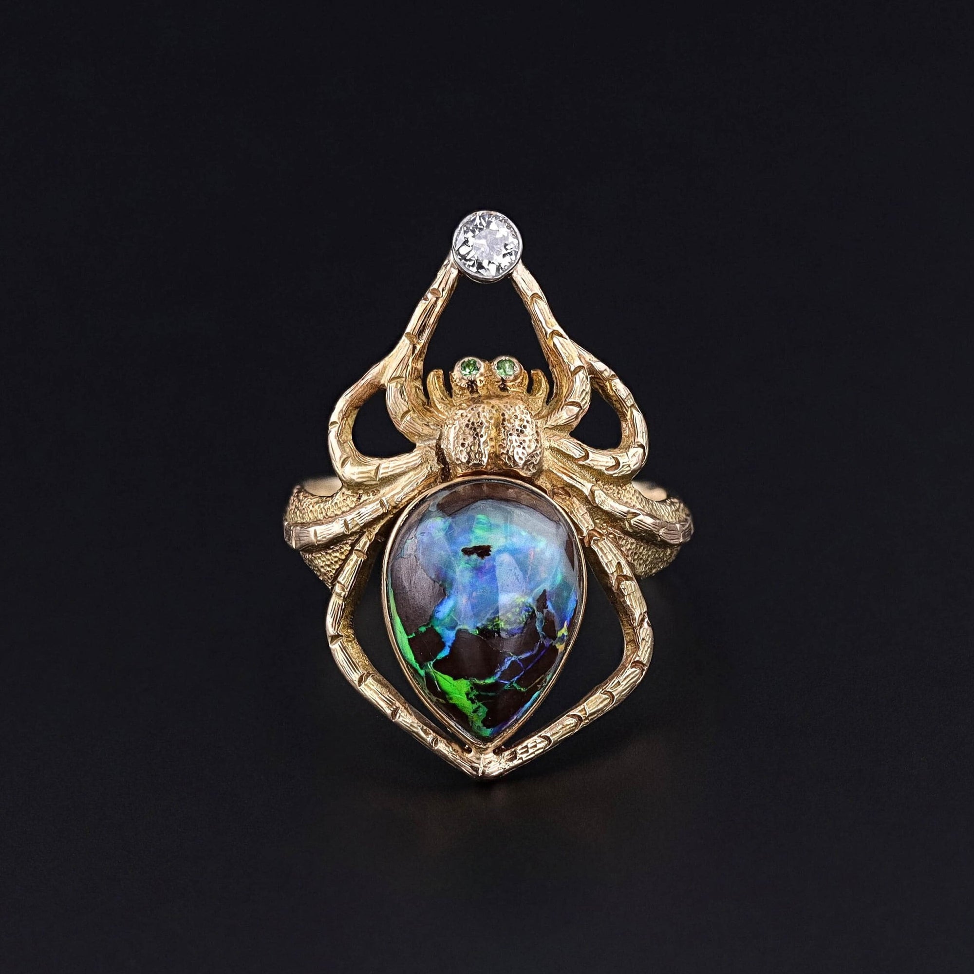 Boulder Opal Spider Ring of 14k Gold