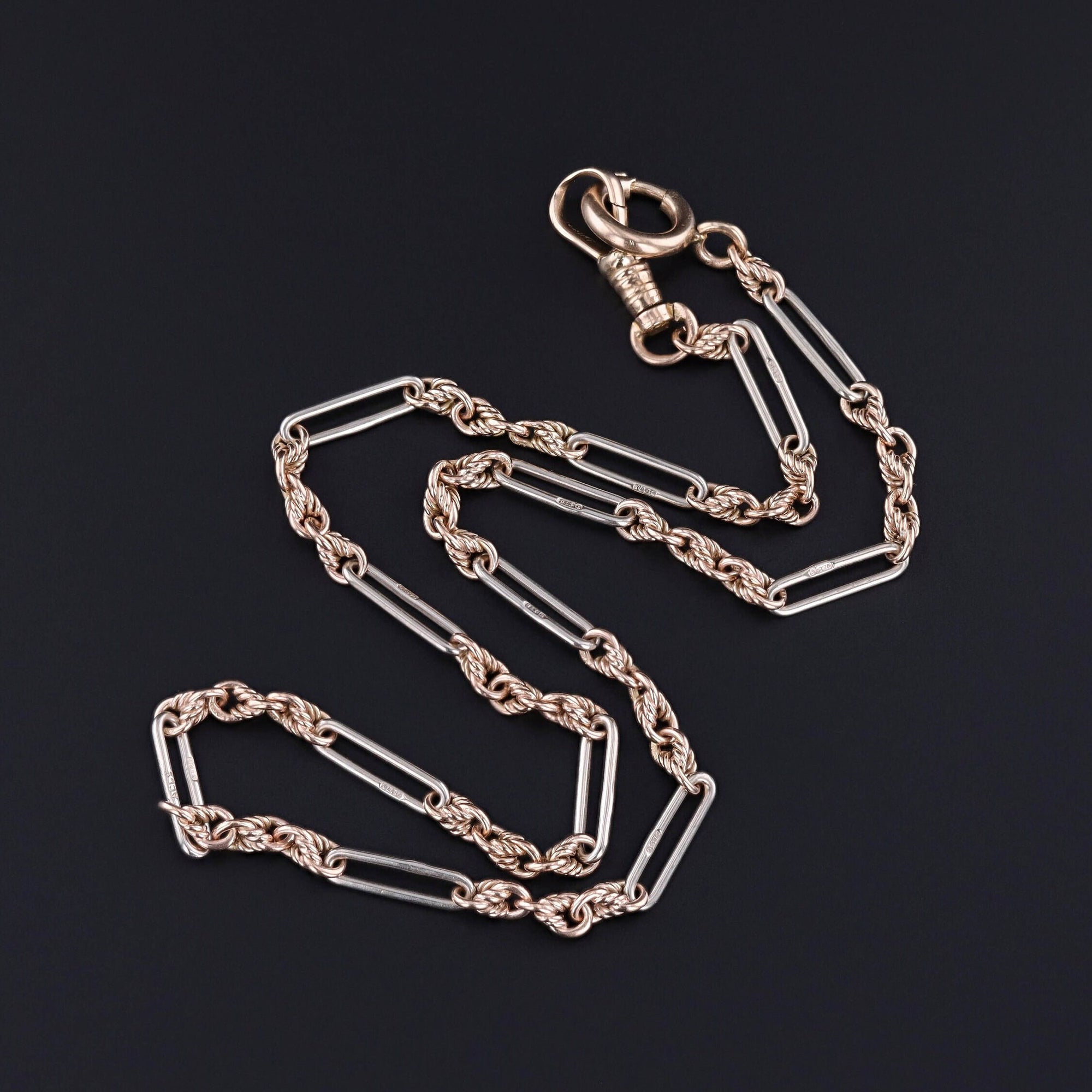 Vintage Watch Chain of 10k White & Rose Gold