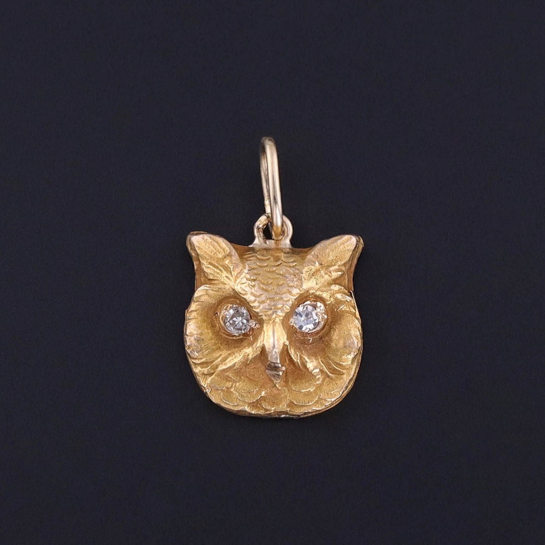 Antique Diamond Owl Charm of 14k Gold