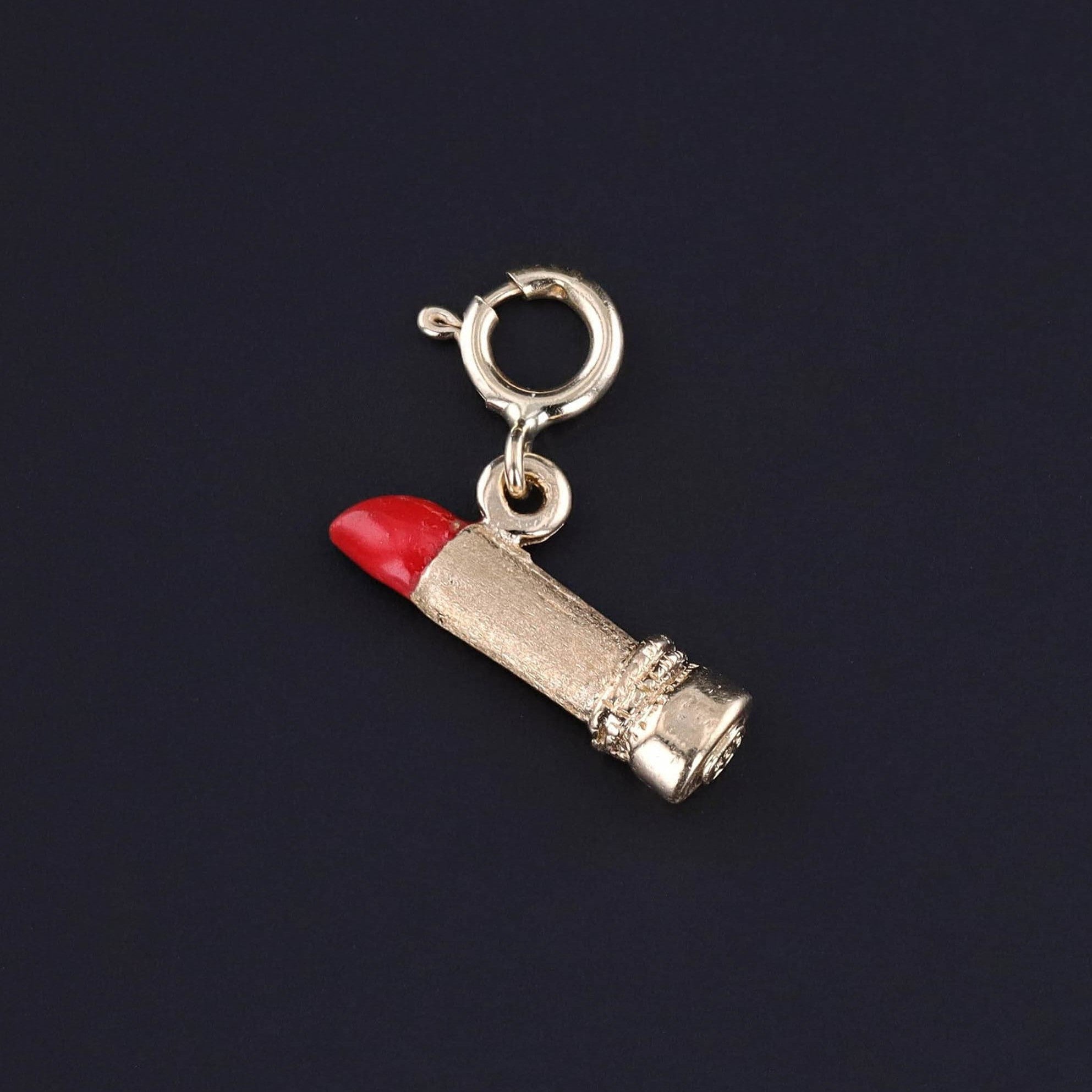 Vintage Lipstick Charm of 14k Gold