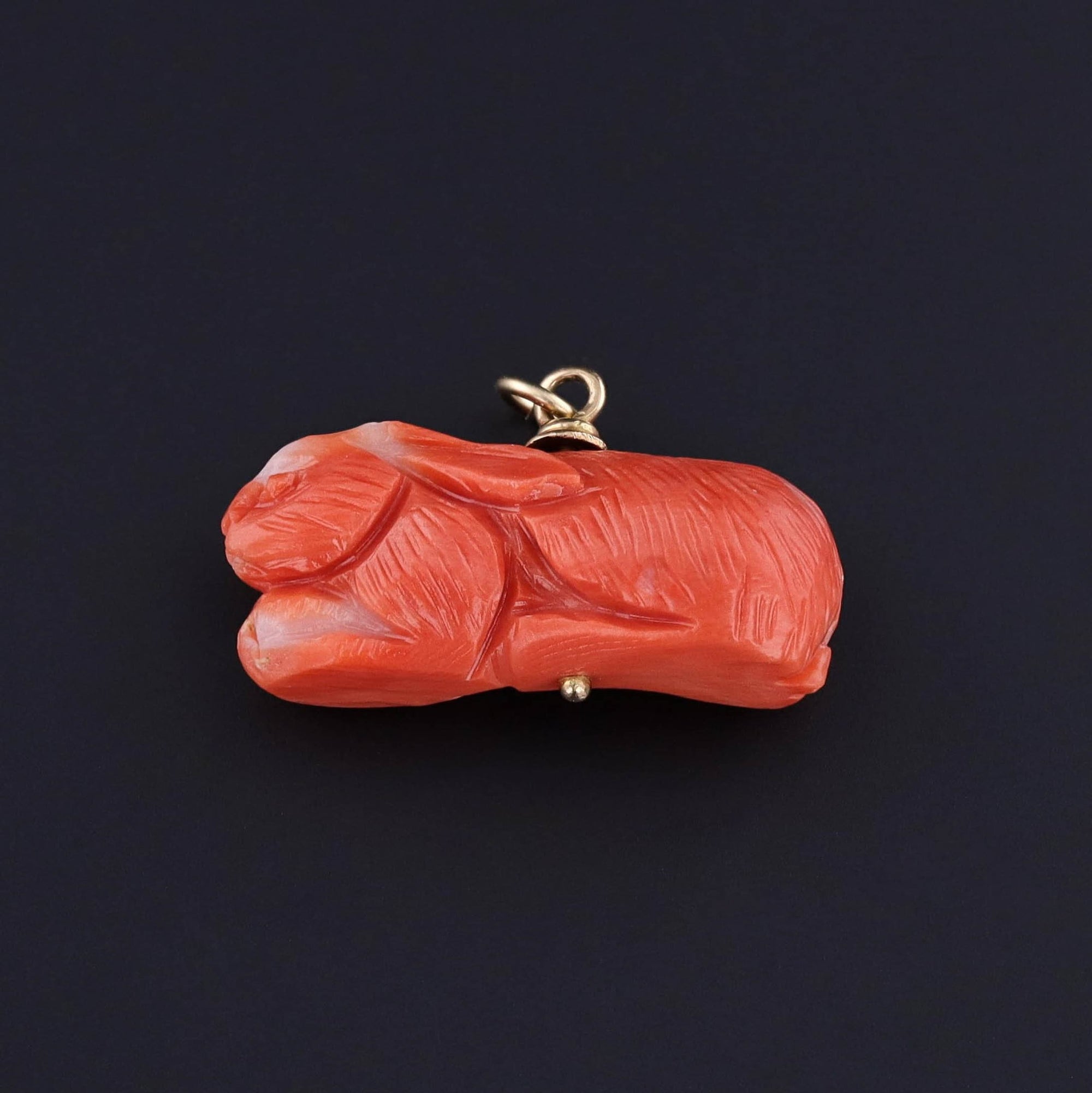 Antique Coral Rabbit Pendant of 14k Gold