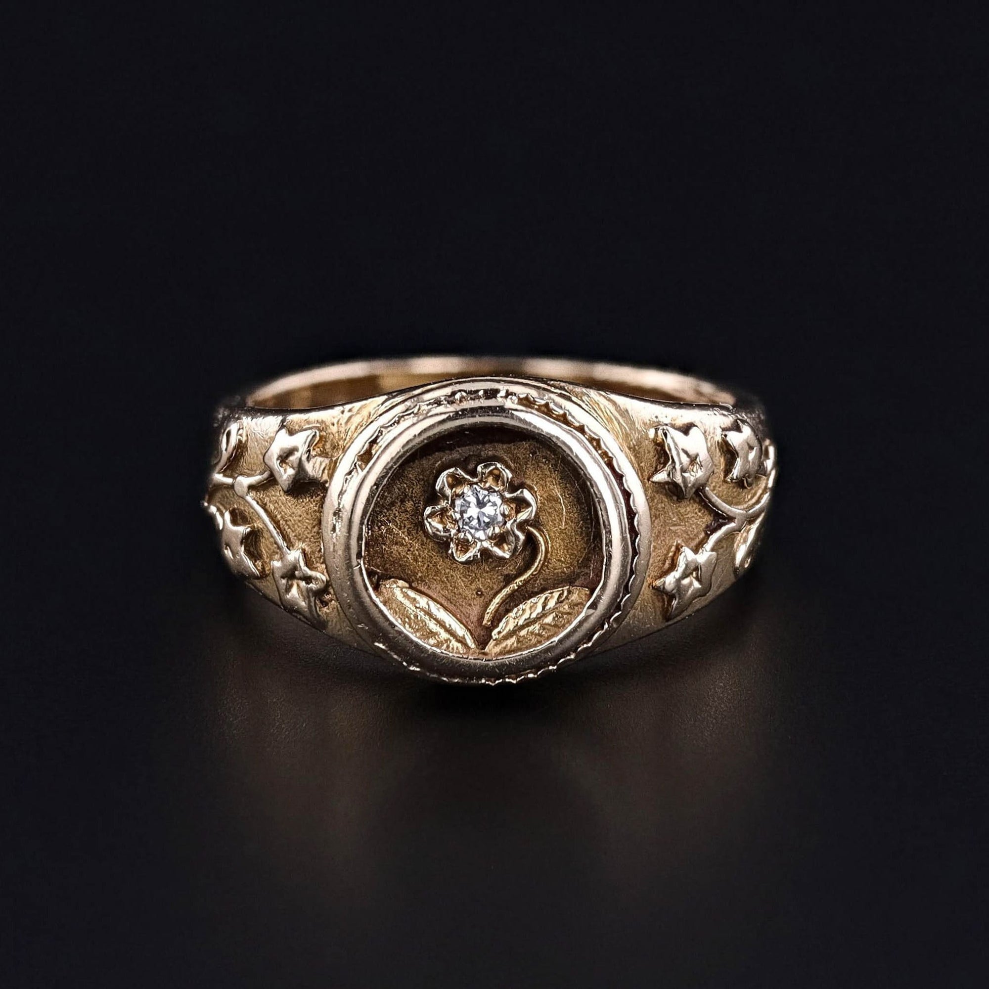 Antique Diamond Flower Ring of 14k Gold