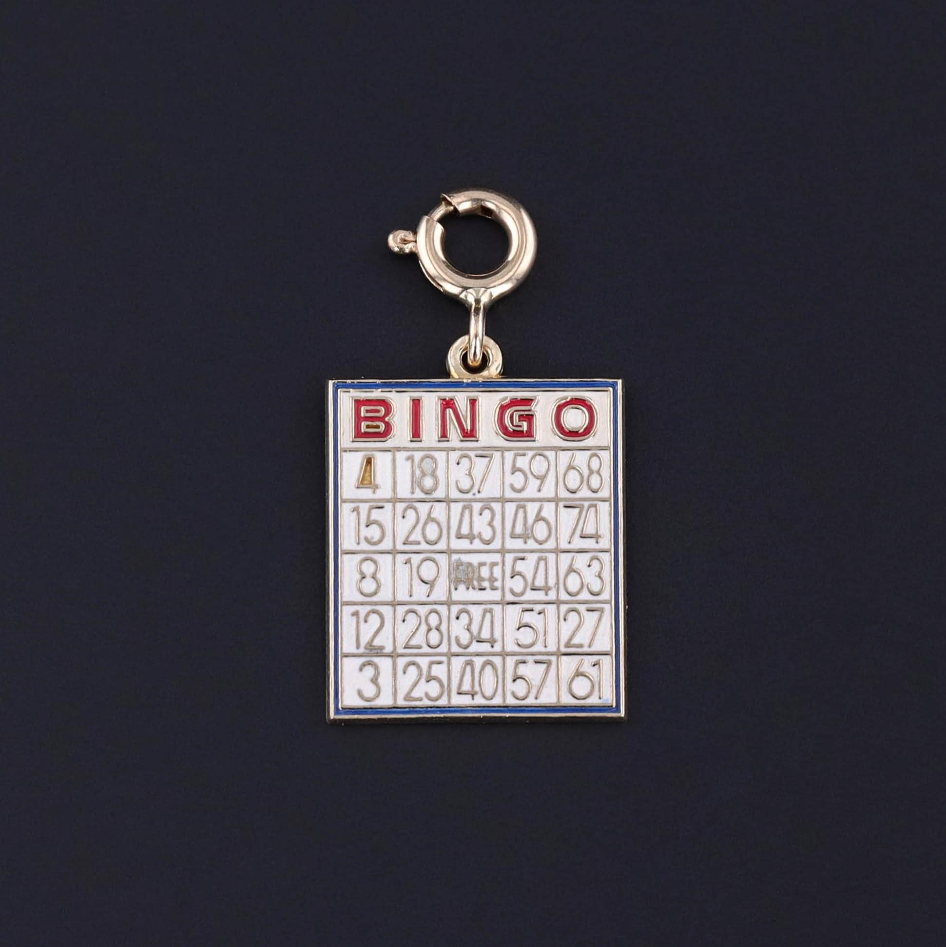 Vintage Enamel Bingo Charm of 14k Gold