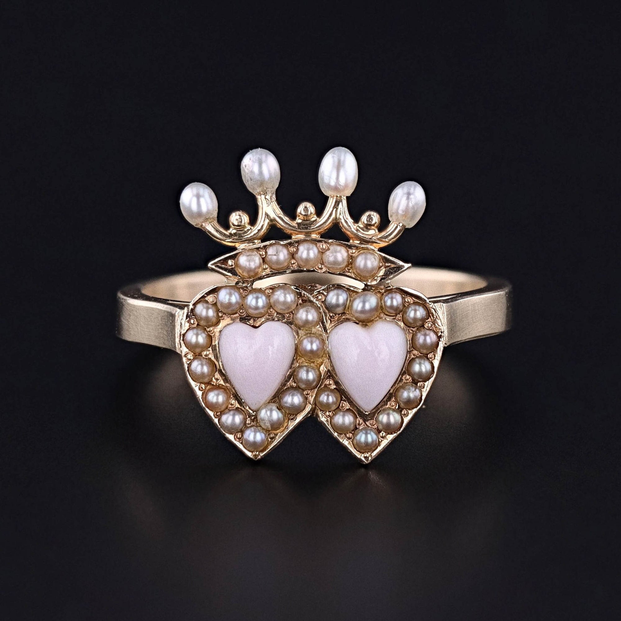 Antique Double Heart Conversion Ring of 14k Gold