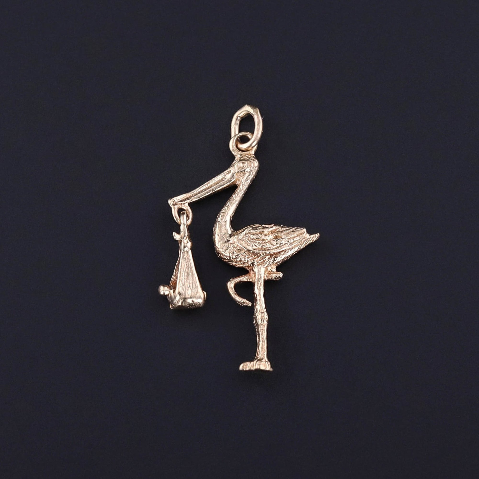 Vintage Moveable Stork Charm of 14k Gold