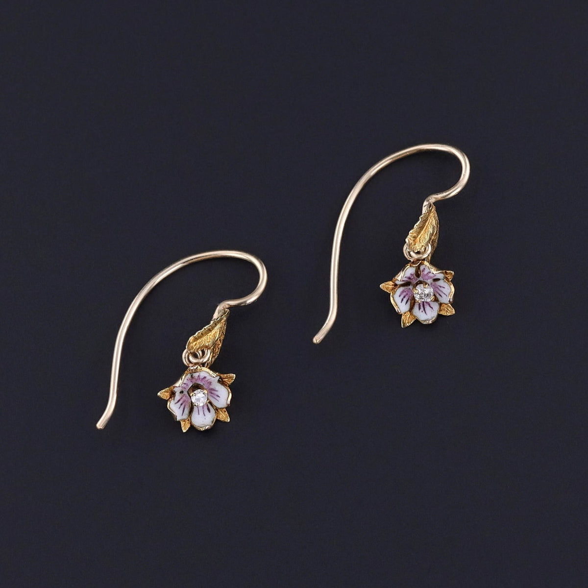 Antique Enamel Flower Earrings of 14k Gold