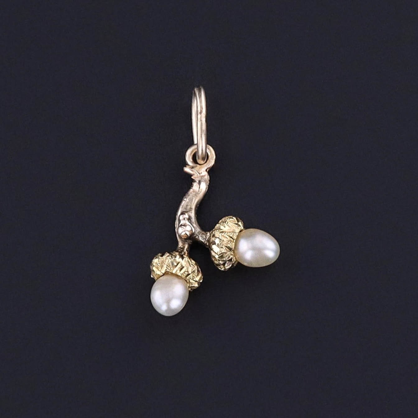 Antique Pearl Acorn Charm of 14k Gold