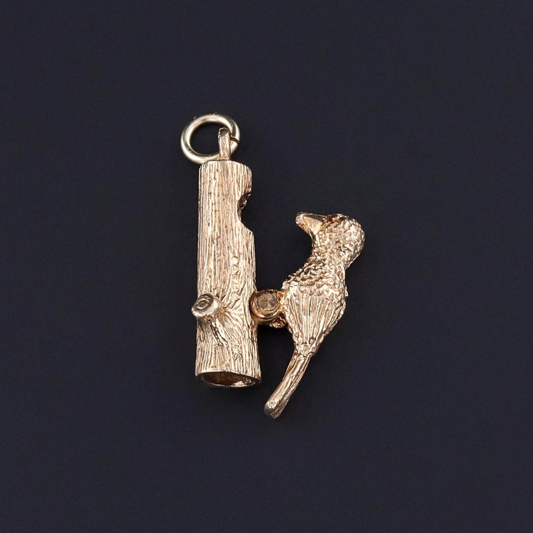 Vintage Moveable Woodpecker Charm of 9ct Gold