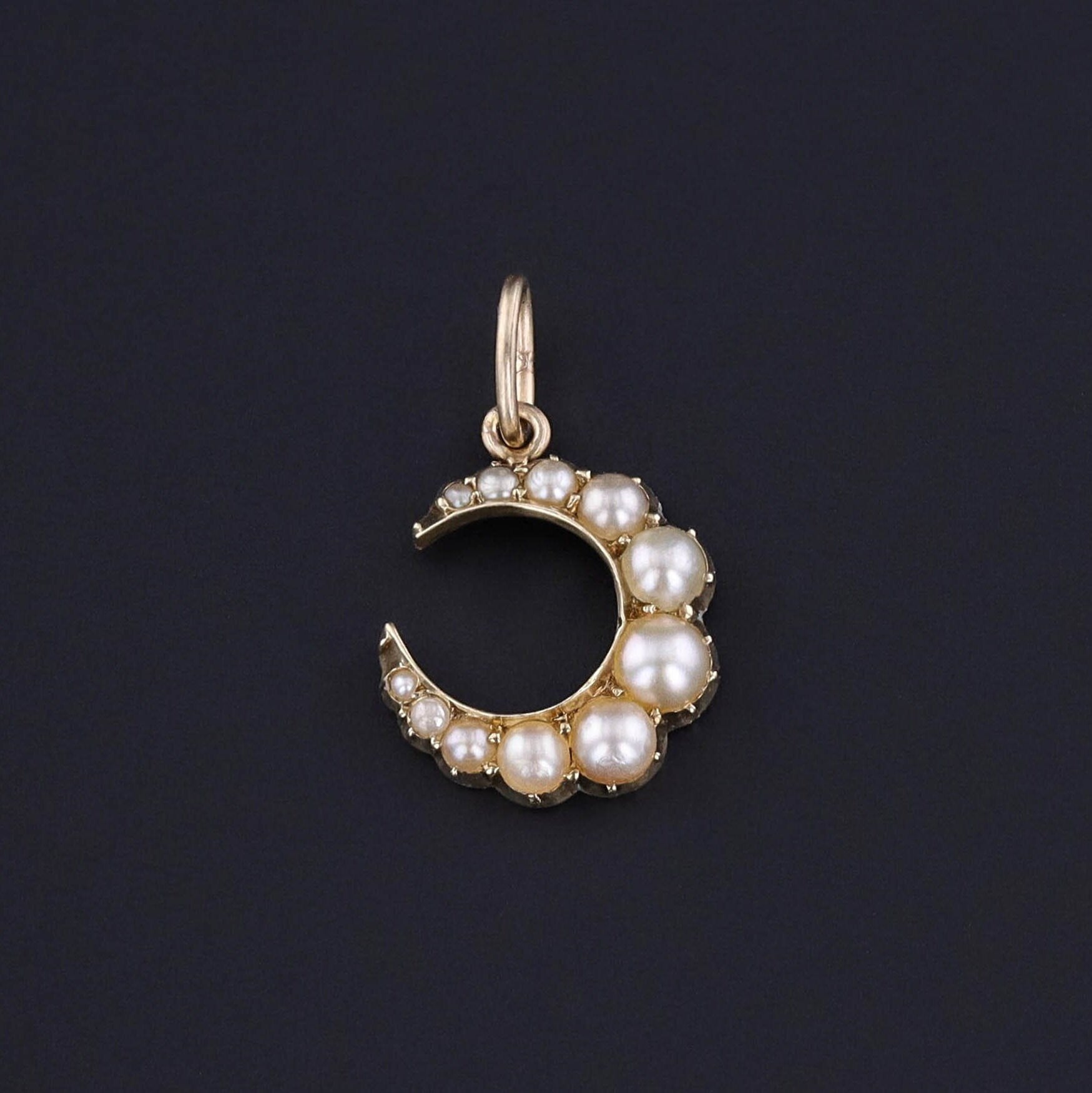 Antique Pearl Crescent Charm of 15k Gold