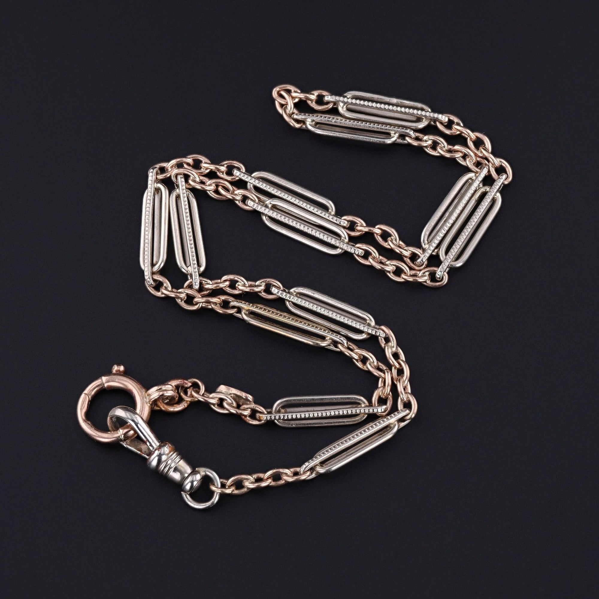 Antique Watch Chain of Rose and White Gold