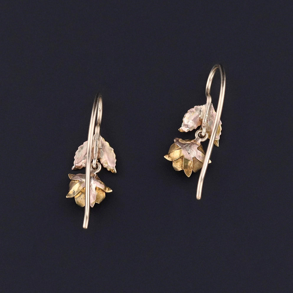 Antique Enamel Flower Earrings of 14k Gold